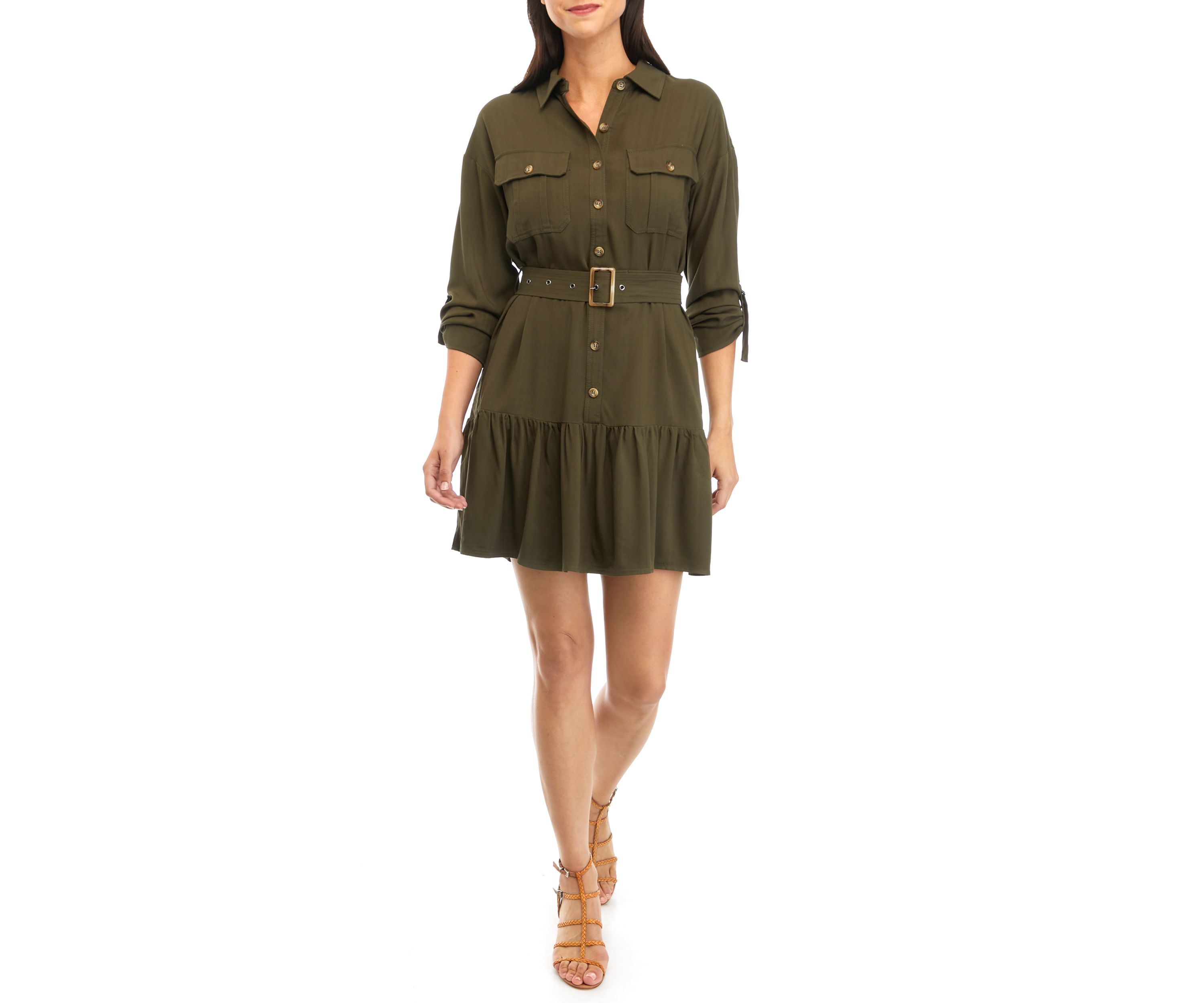 Womens Safari Belted Mini Dress