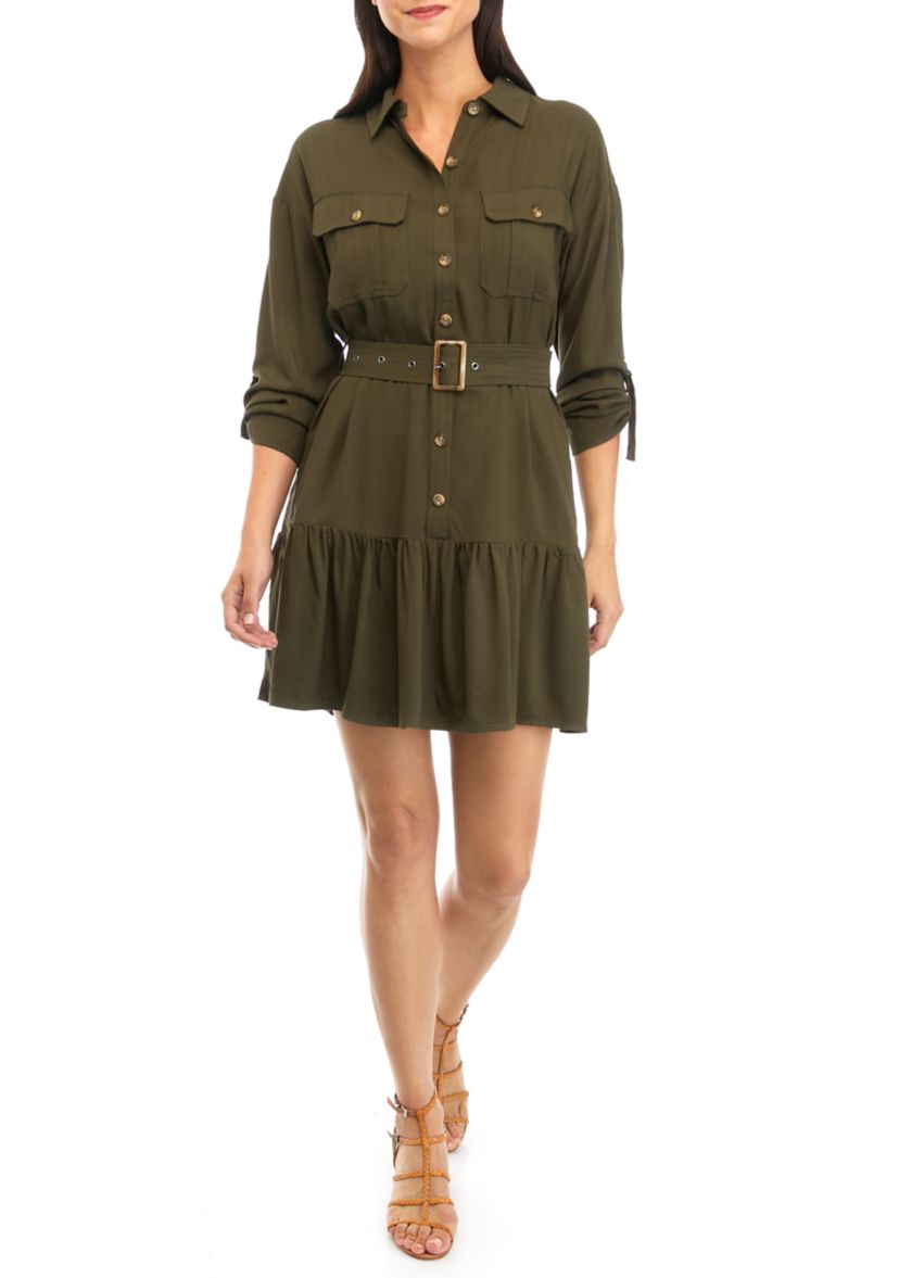 Womens Safari Belted Mini Dress