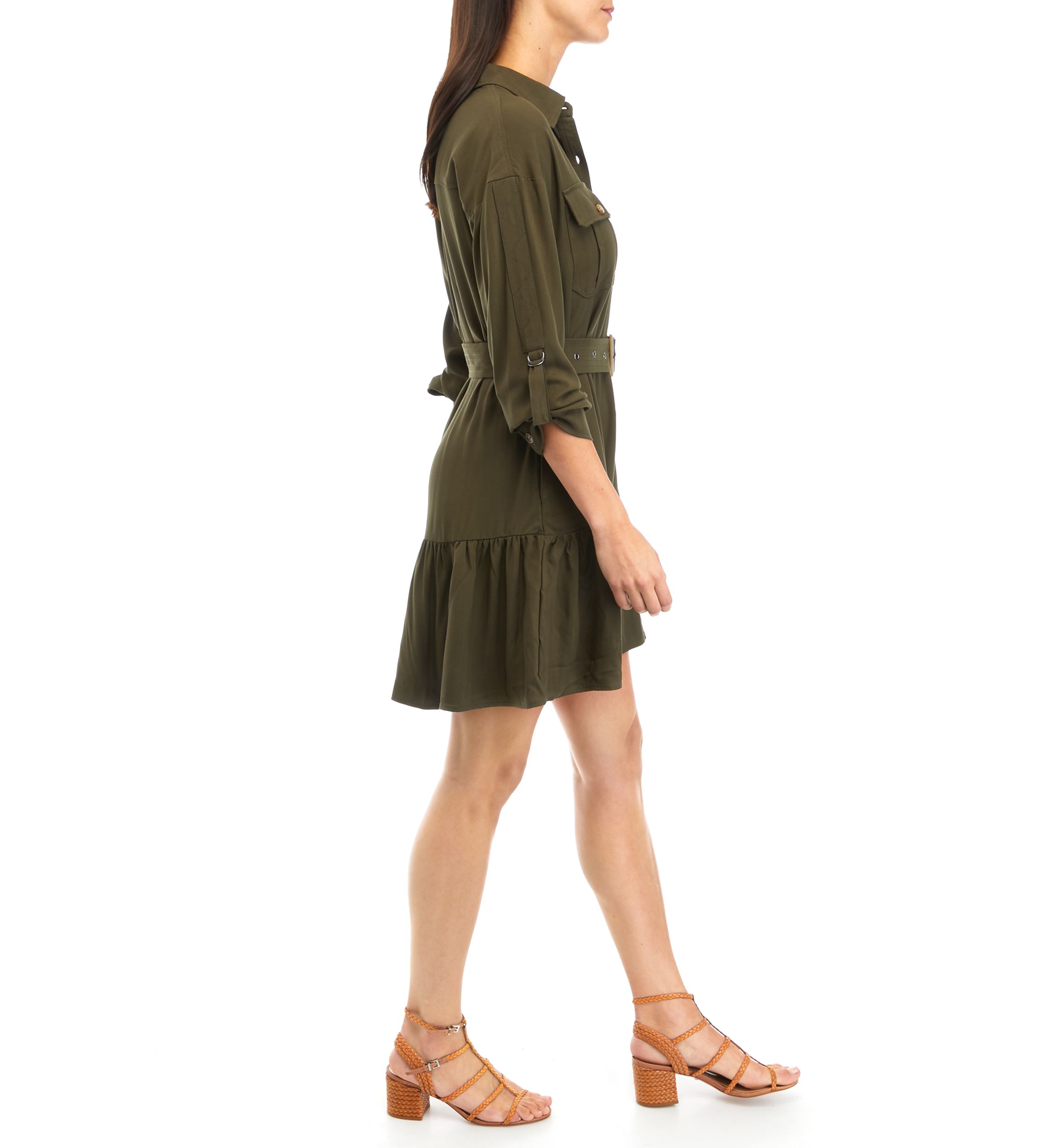 Womens Safari Belted Mini Dress