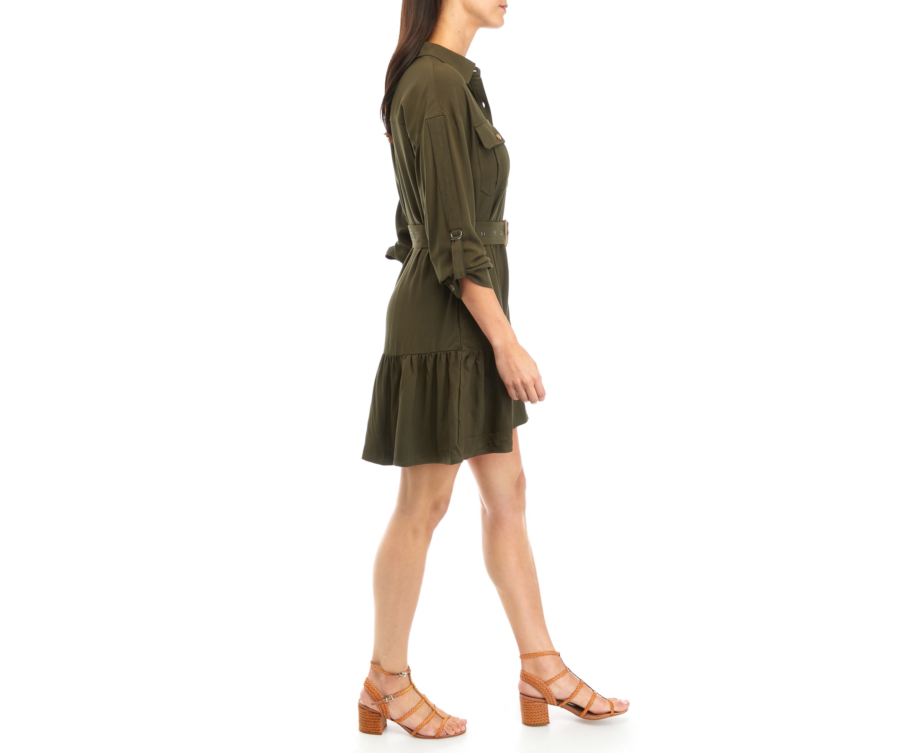 Womens Safari Belted Mini Dress