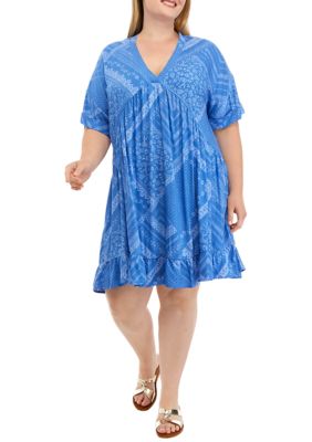 Cupio Women's Plus Size Printed Babydoll Dress, 1X