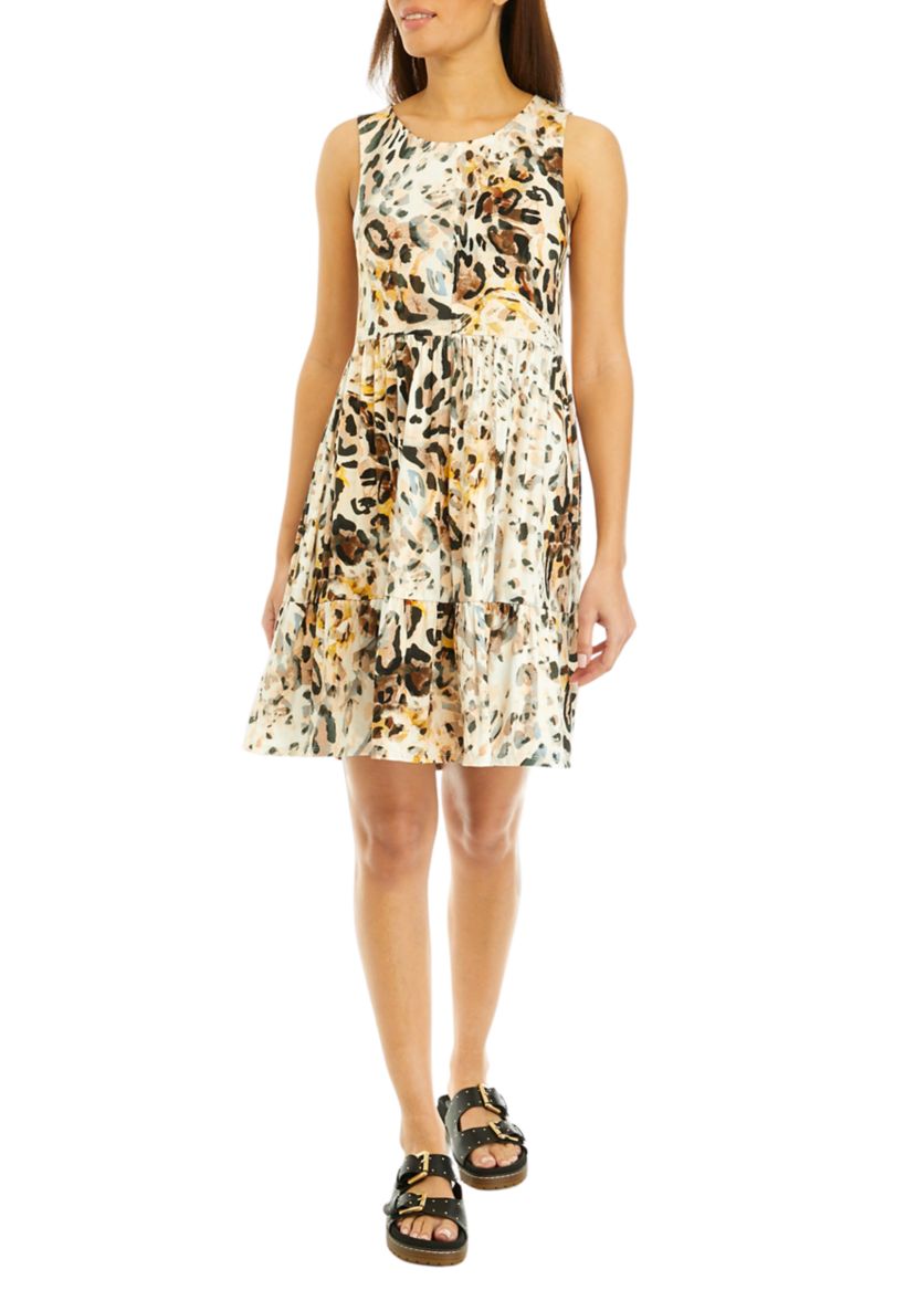Womens Sleeveless Printed Knit Dress