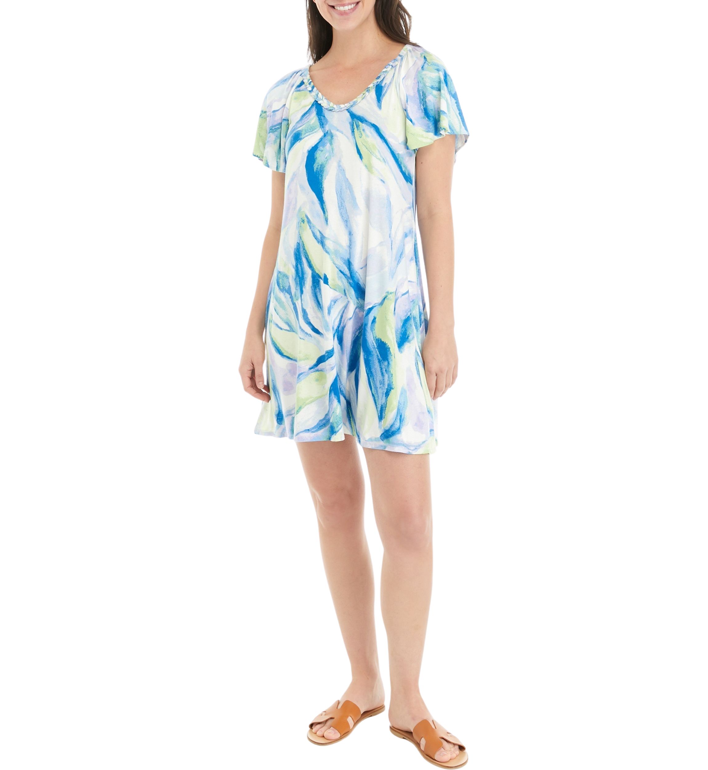 Womens Short Sleeve Printed Knit Dress