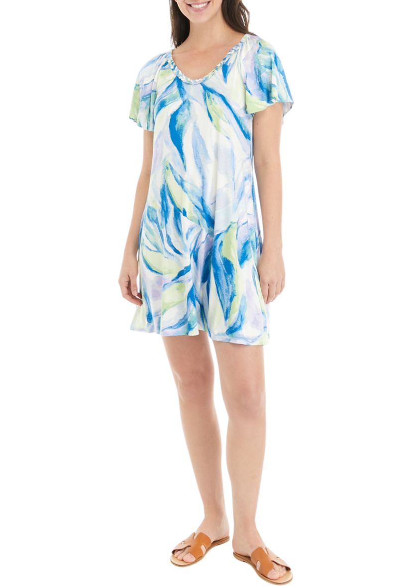 Womens Short Sleeve Printed Knit Dress