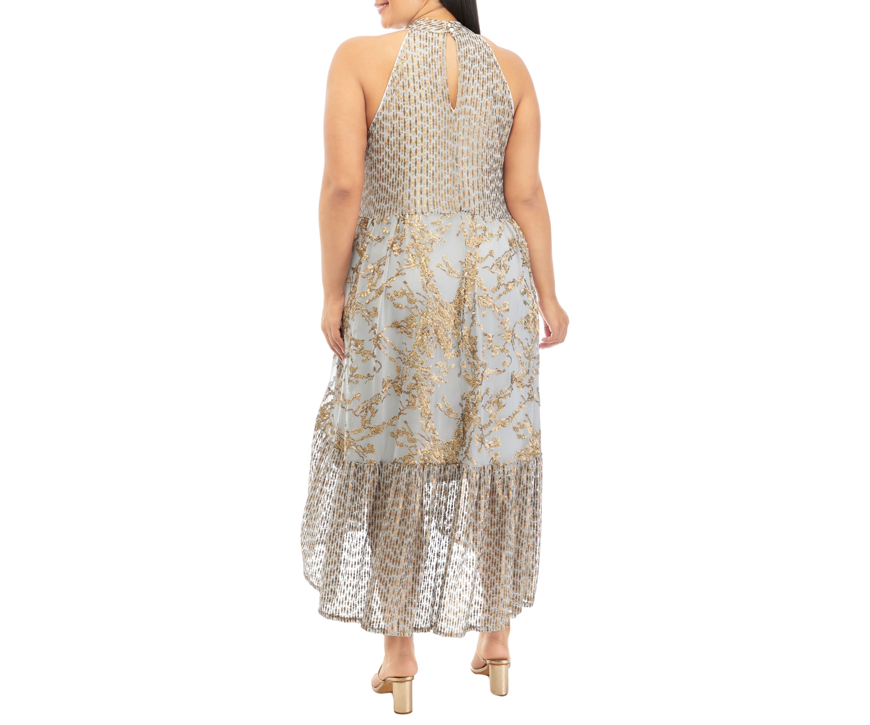 Plus Size Sleeveless Mesh Sequin Midi Dress