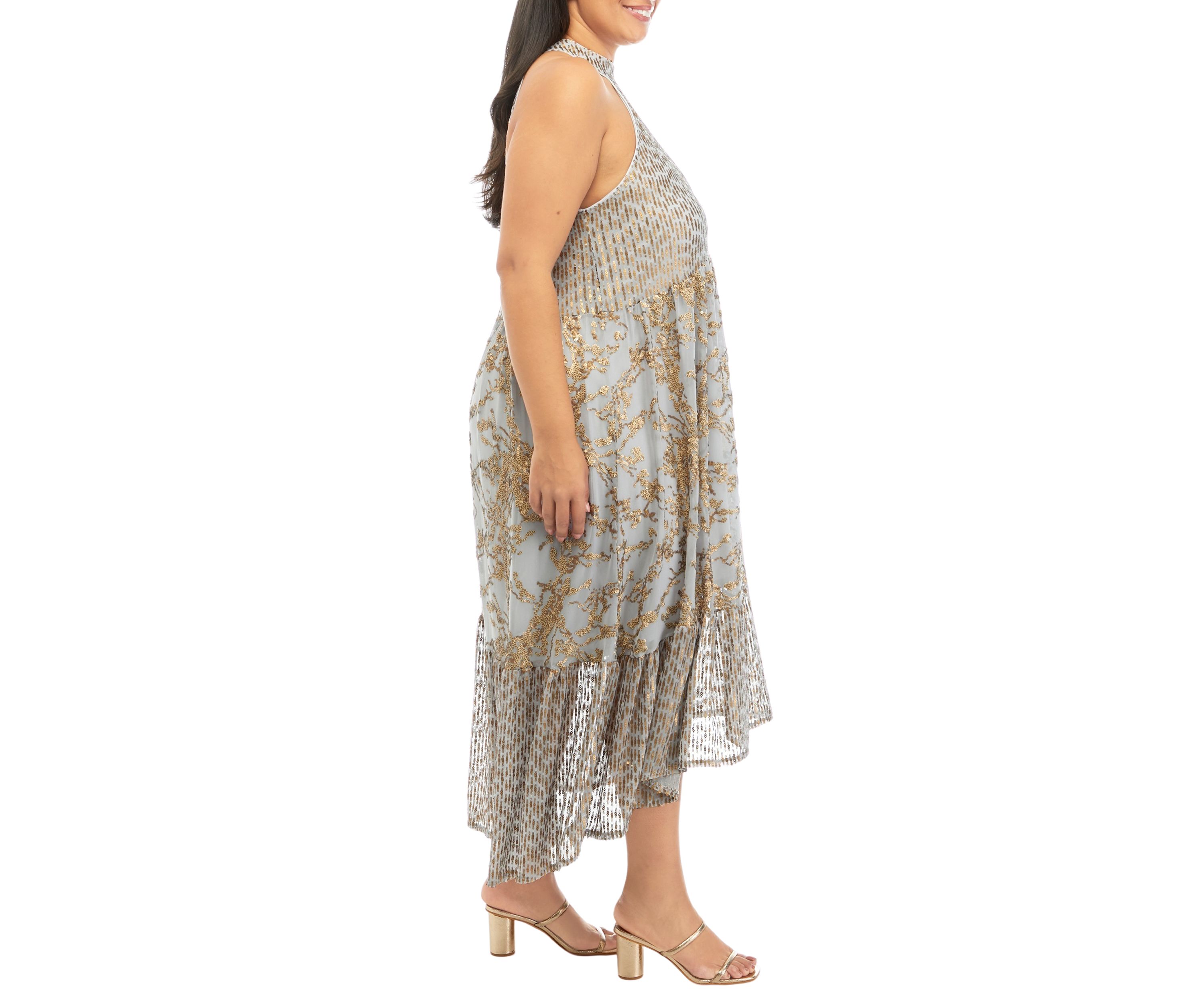 Plus Size Sleeveless Mesh Sequin Midi Dress