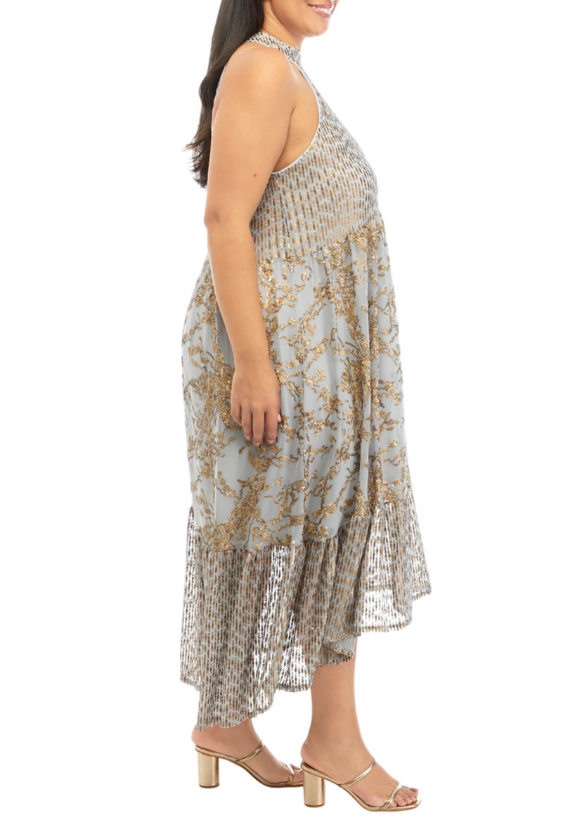 Plus Size Sleeveless Mesh Sequin Midi Dress
