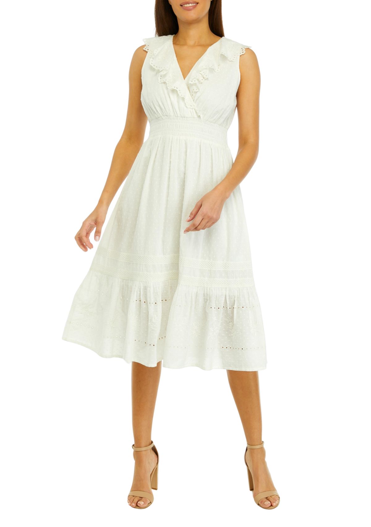 Womens Sleeveless Ruffle Midi Dress
