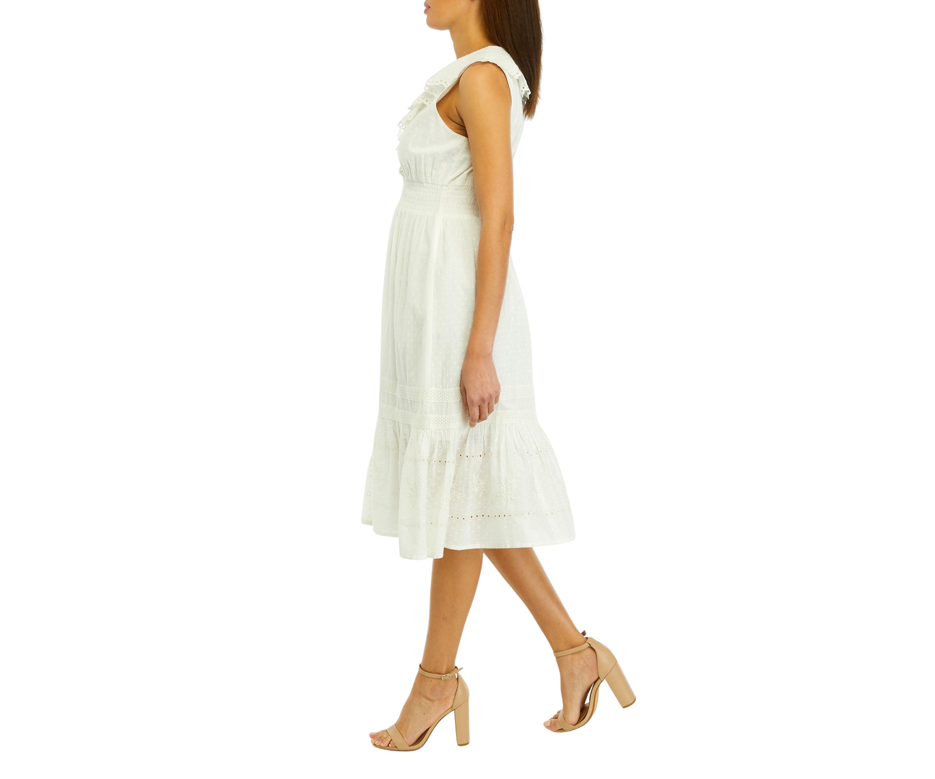 Womens Sleeveless Ruffle Midi Dress