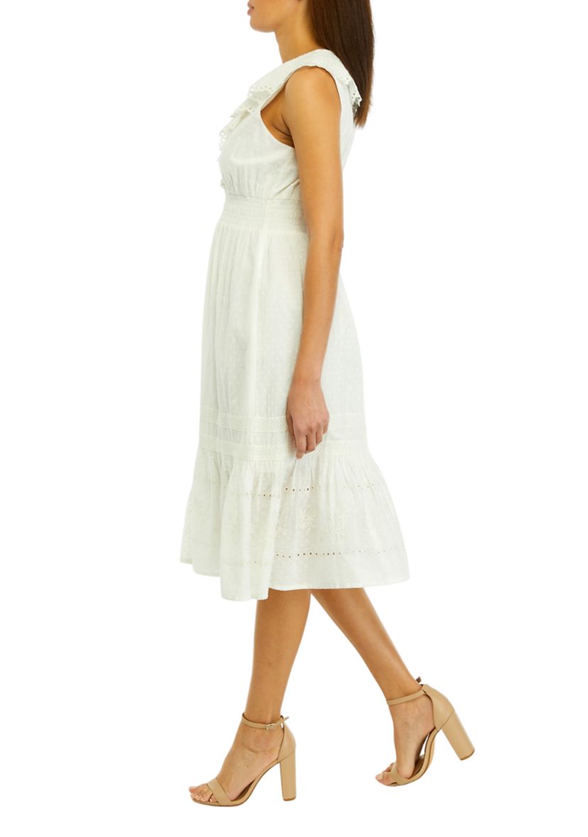 Womens Sleeveless Ruffle Midi Dress