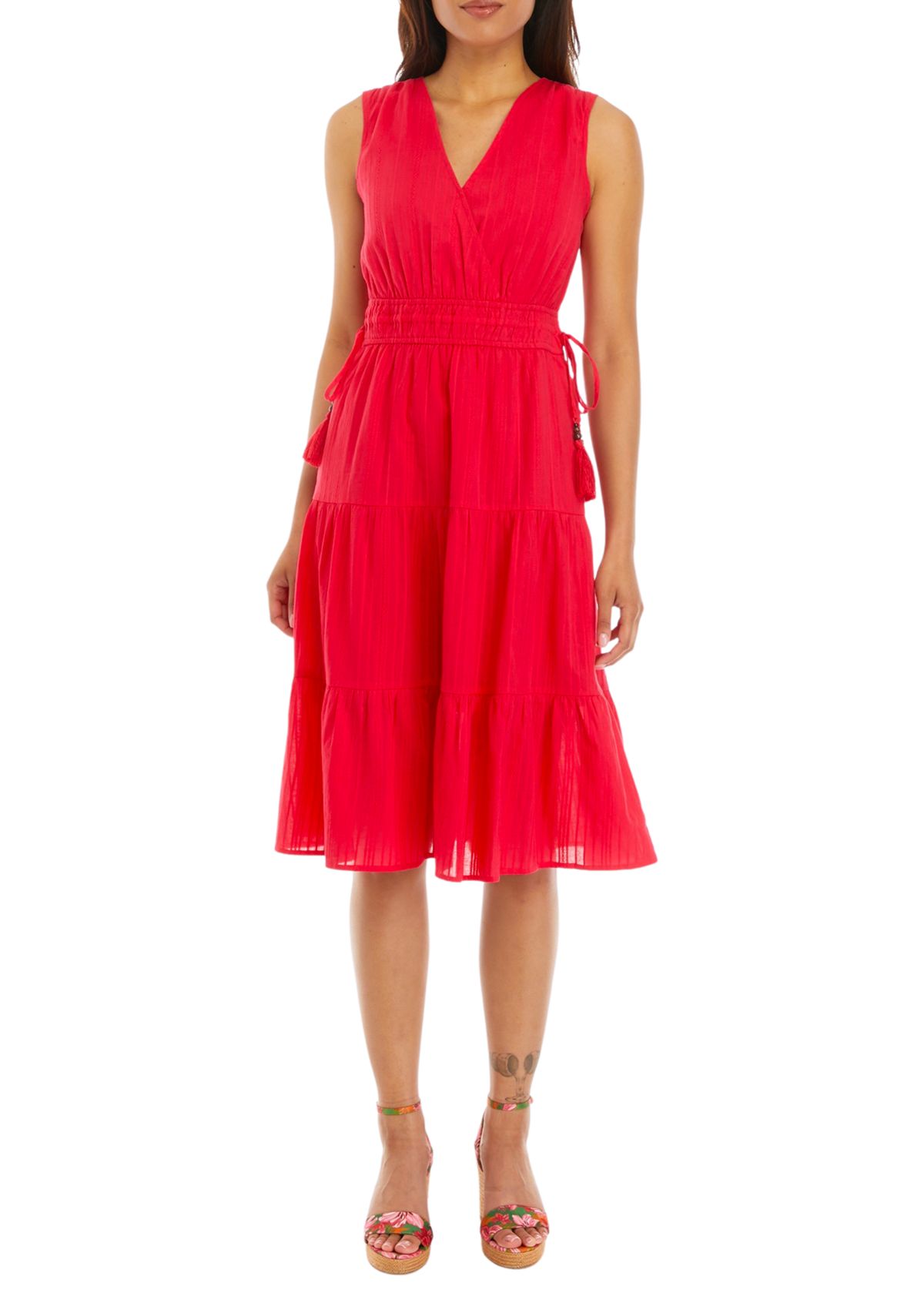 Womens Sleeveless Tiered Wrap Dress