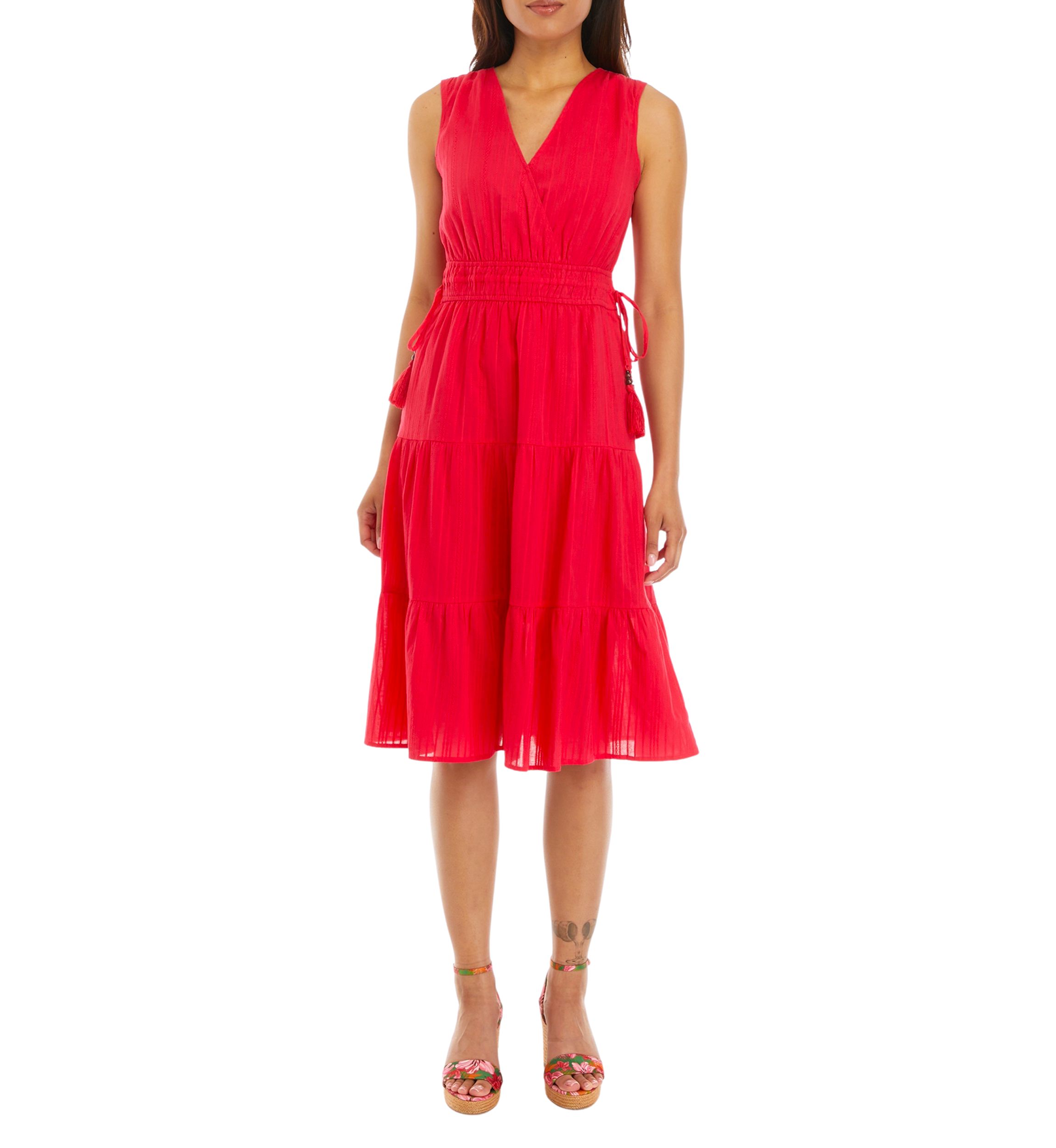 Womens Sleeveless Tiered Wrap Dress