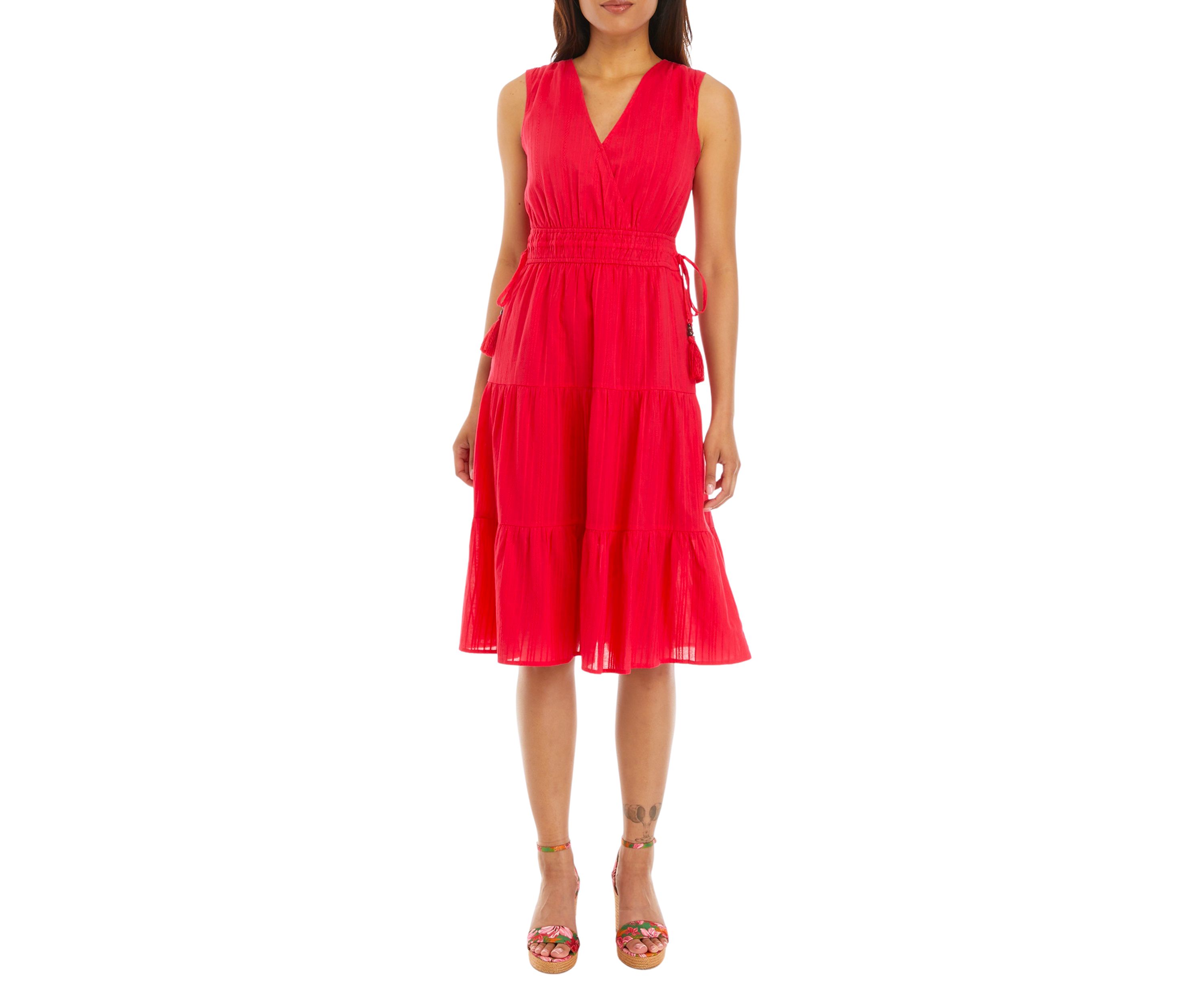 Womens Sleeveless Tiered Wrap Dress
