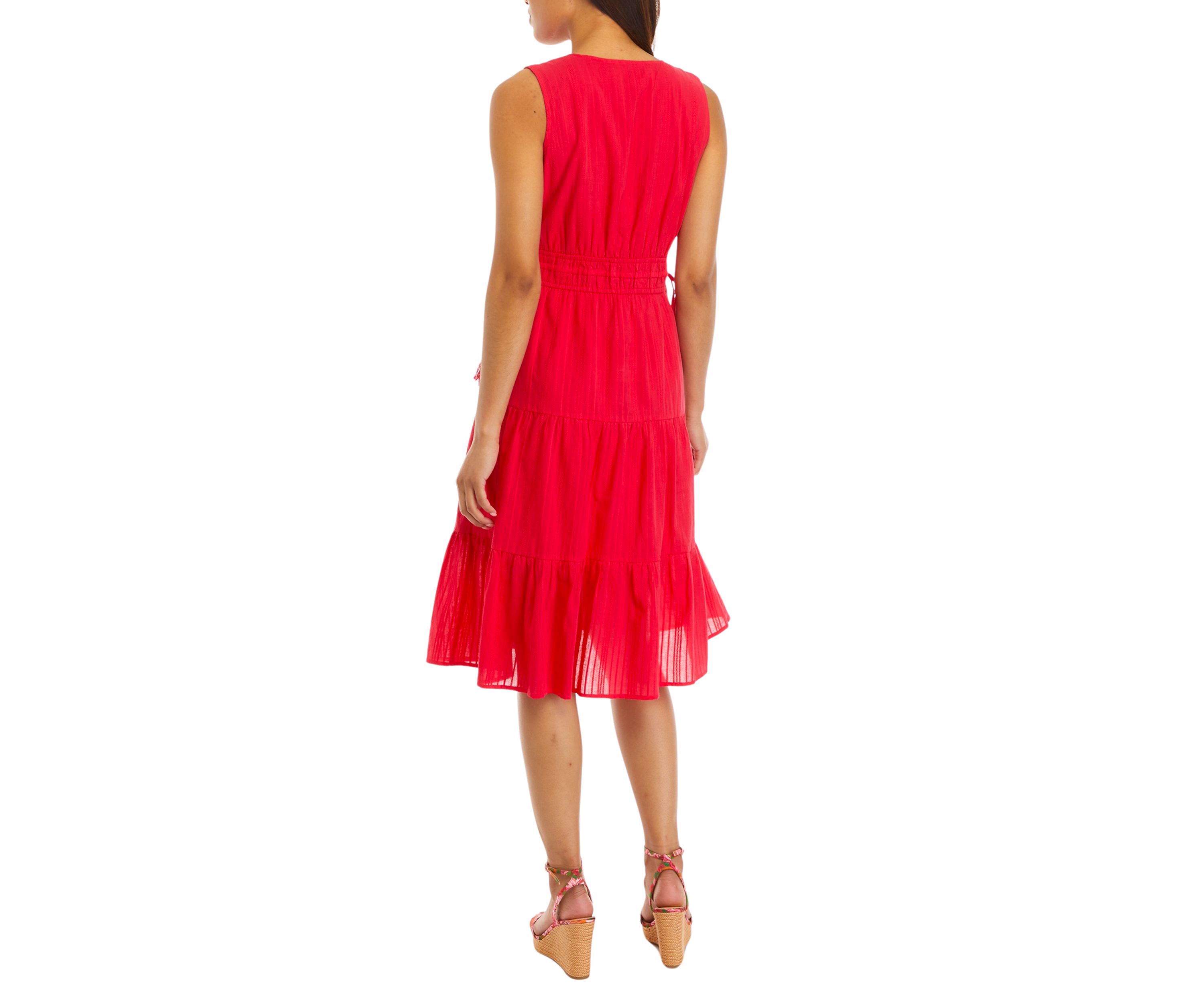 Womens Sleeveless Tiered Wrap Dress