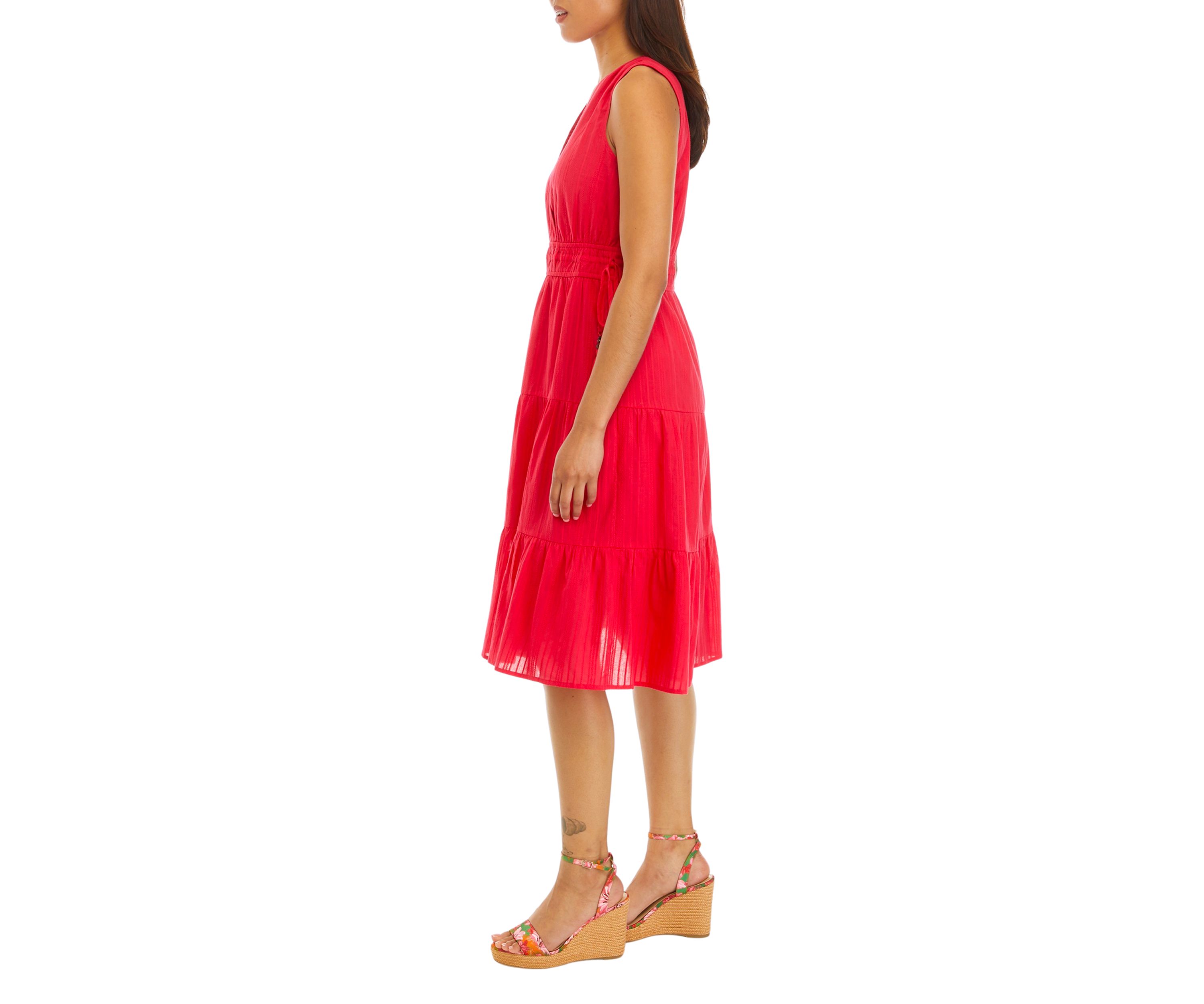Womens Sleeveless Tiered Wrap Dress