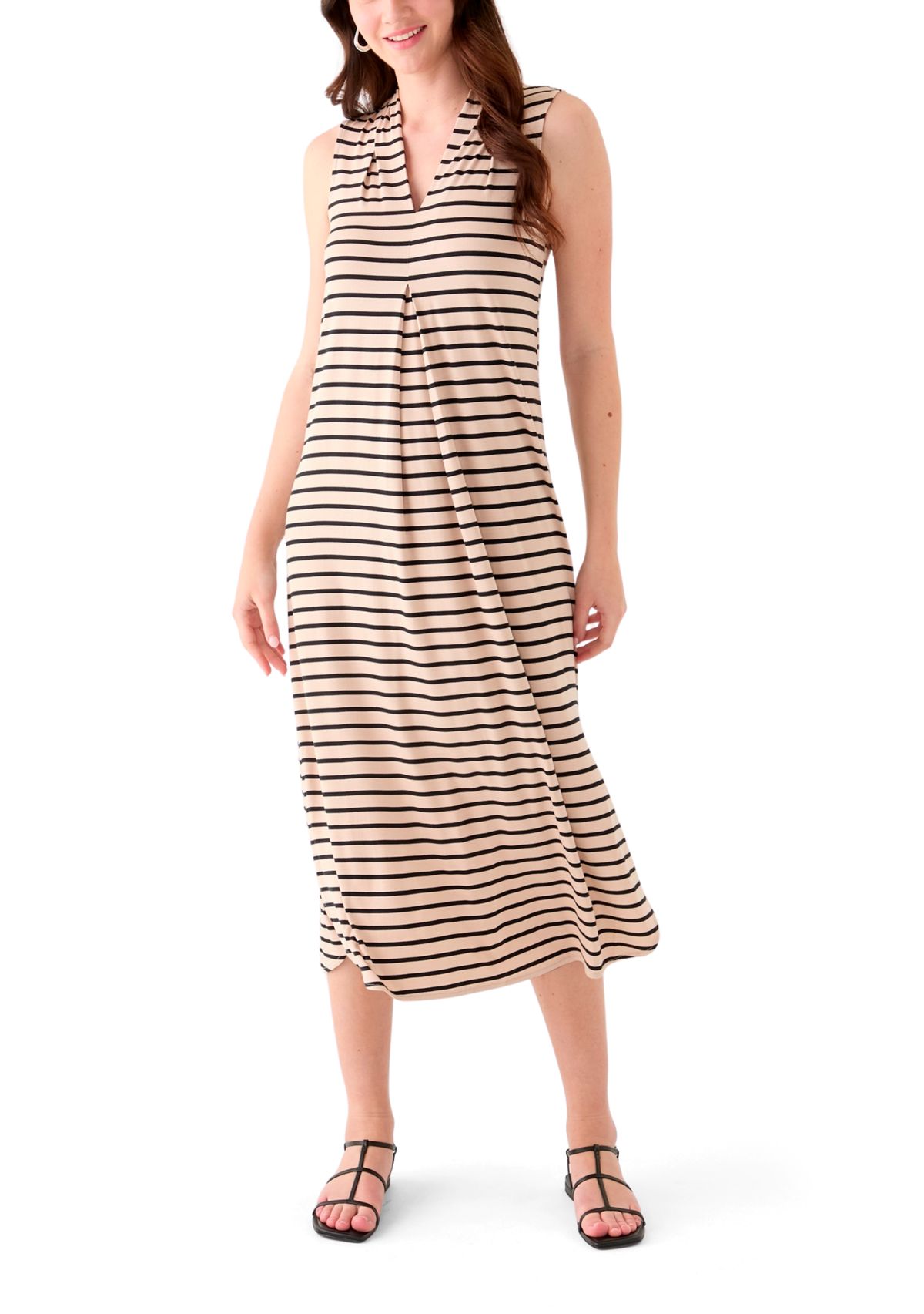 Womens Sleeveless Pleated Front Round Hem Dress