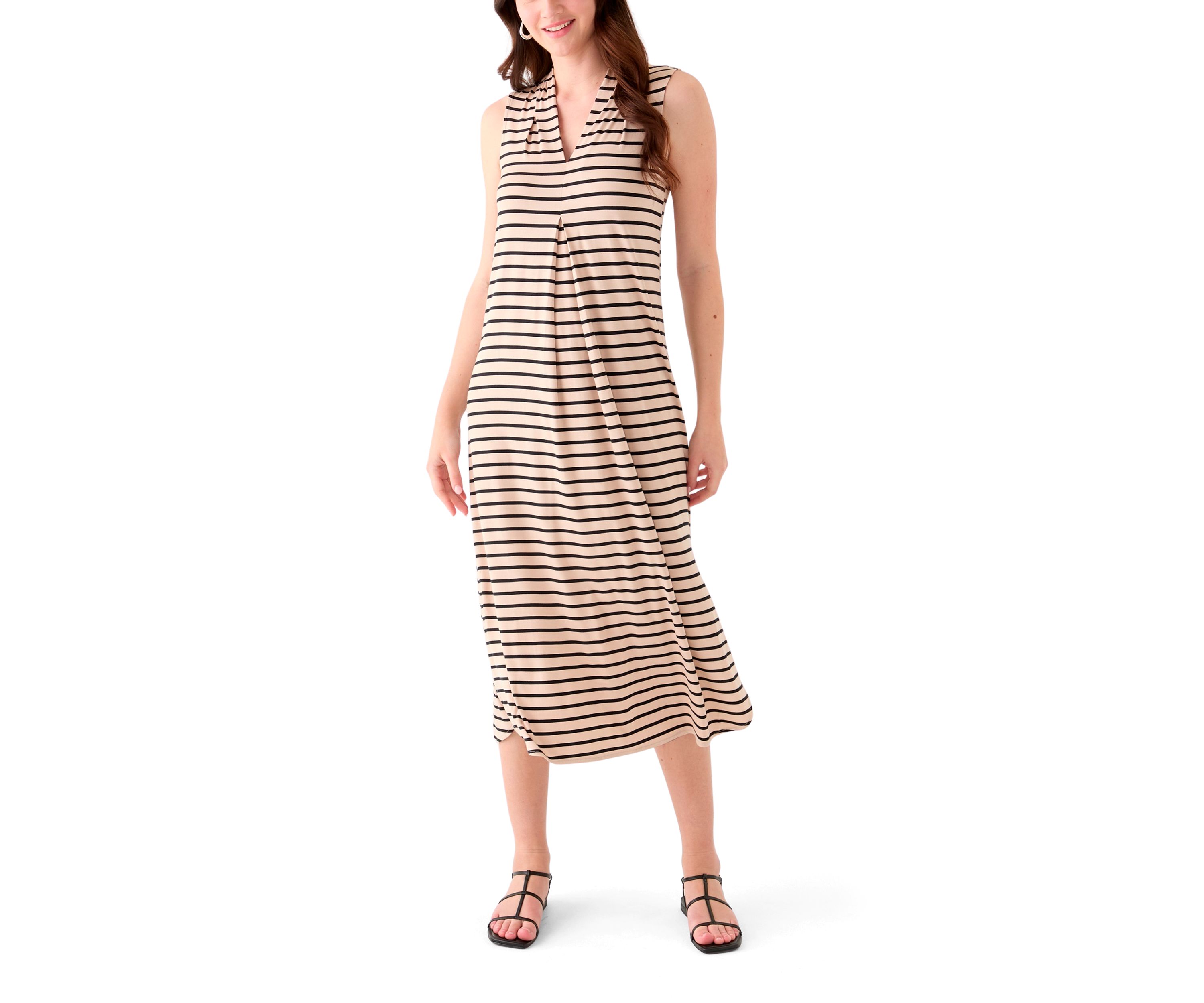 Womens Sleeveless Pleated Front Round Hem Dress
