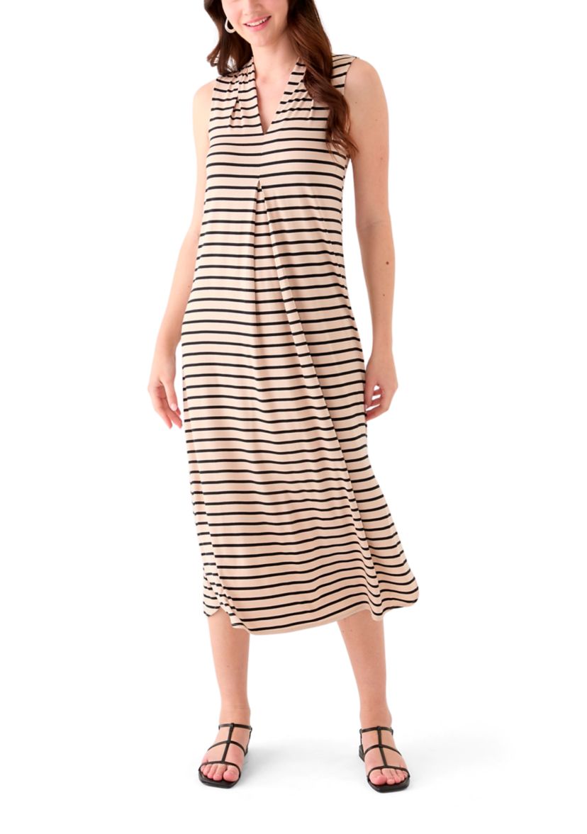 Womens Sleeveless Pleated Front Round Hem Dress