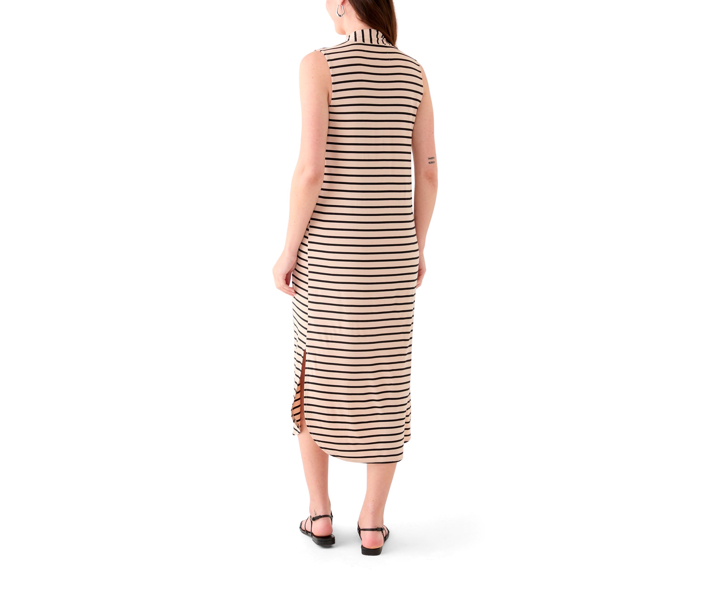 Womens Sleeveless Pleated Front Round Hem Dress