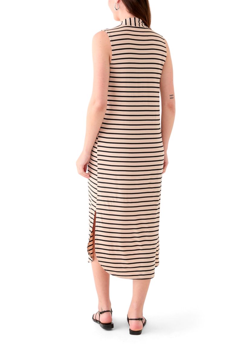 Womens Sleeveless Pleated Front Round Hem Dress