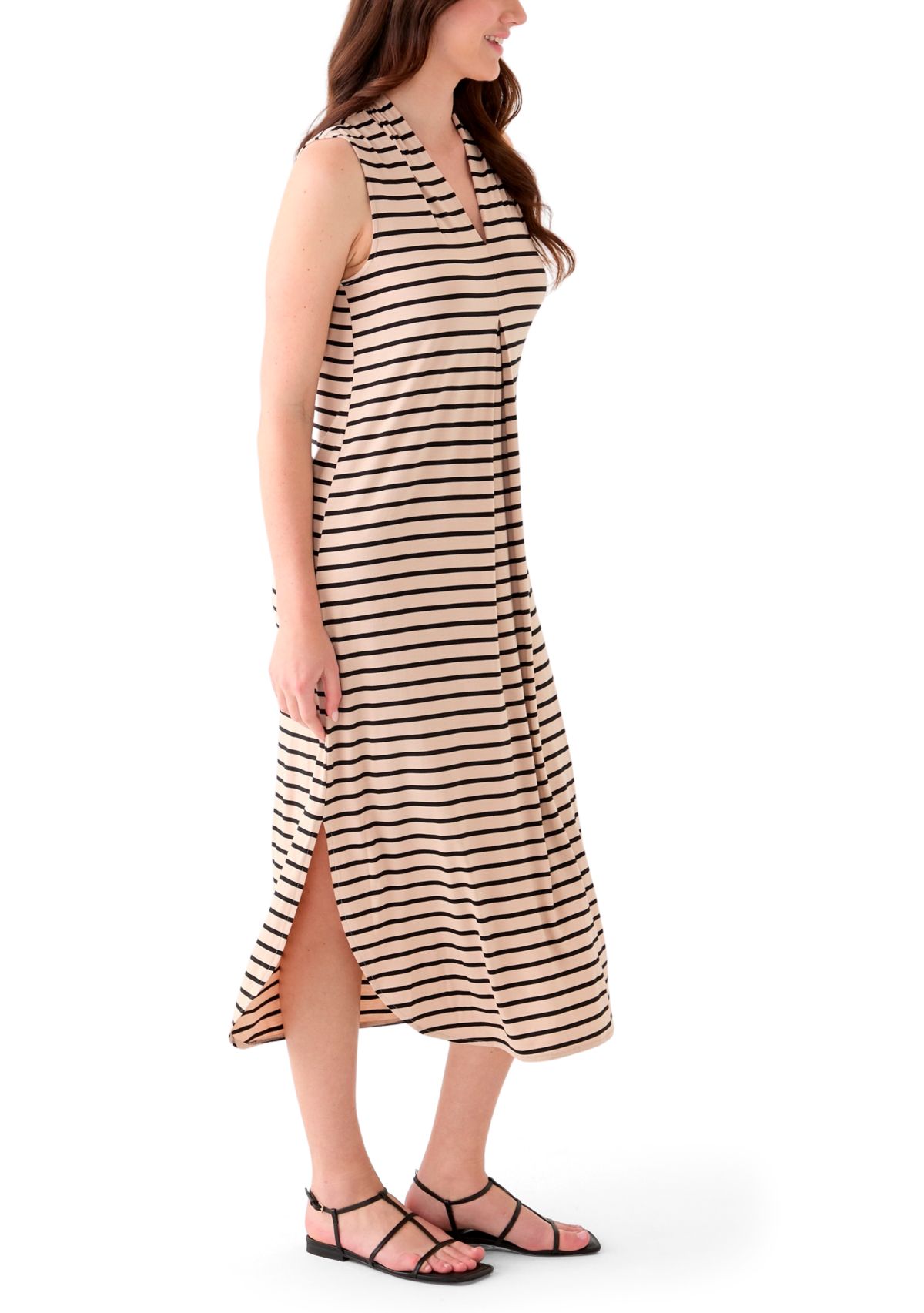 Womens Sleeveless Pleated Front Round Hem Dress