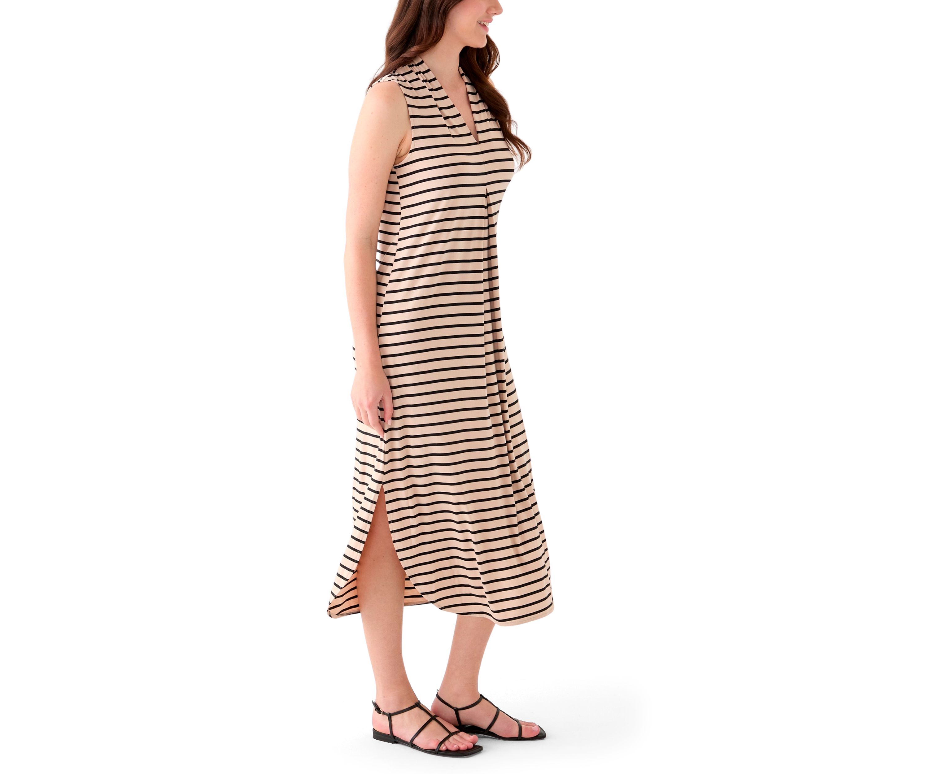 Womens Sleeveless Pleated Front Round Hem Dress