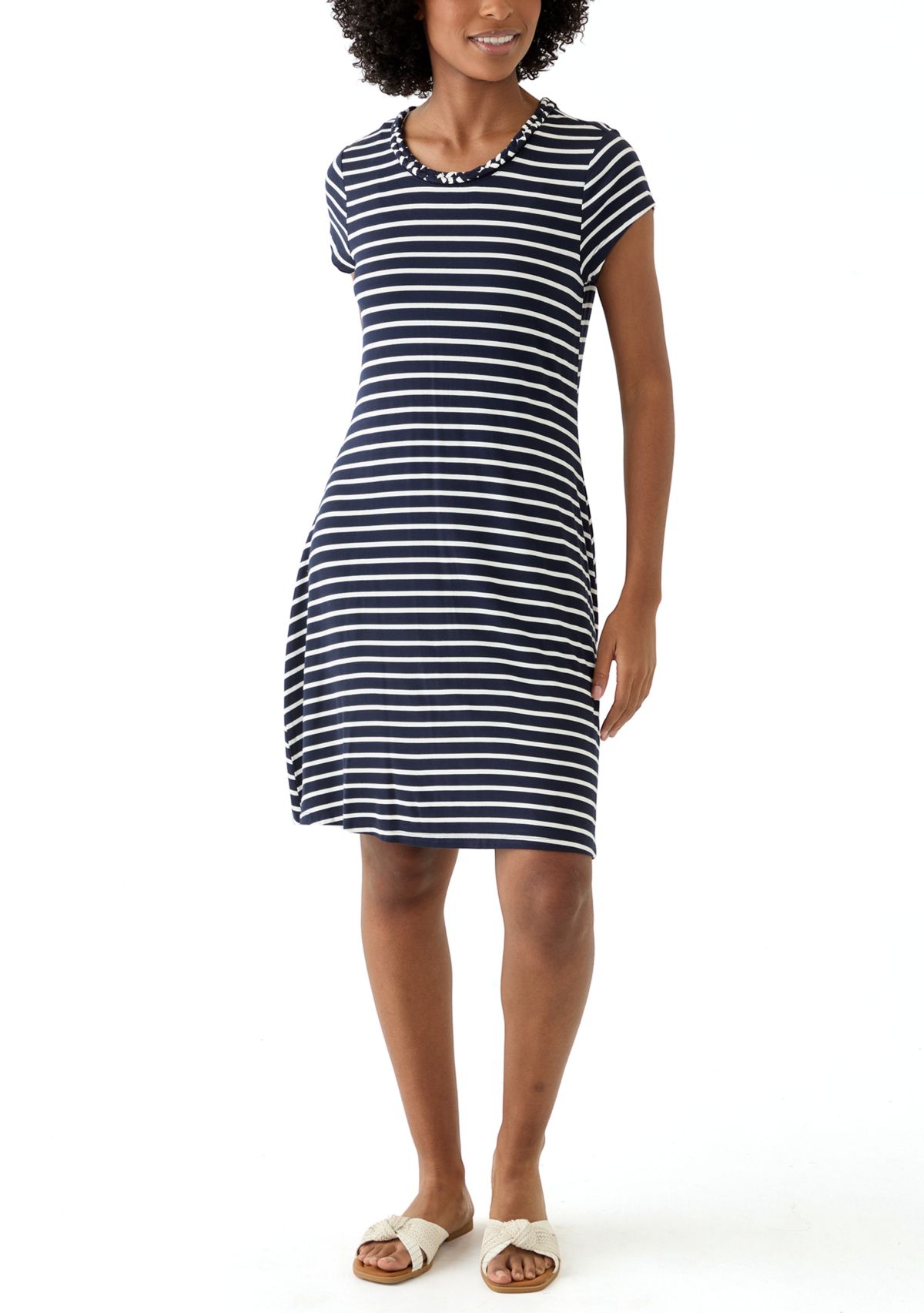 Womens Swing Dress with Braided Trim