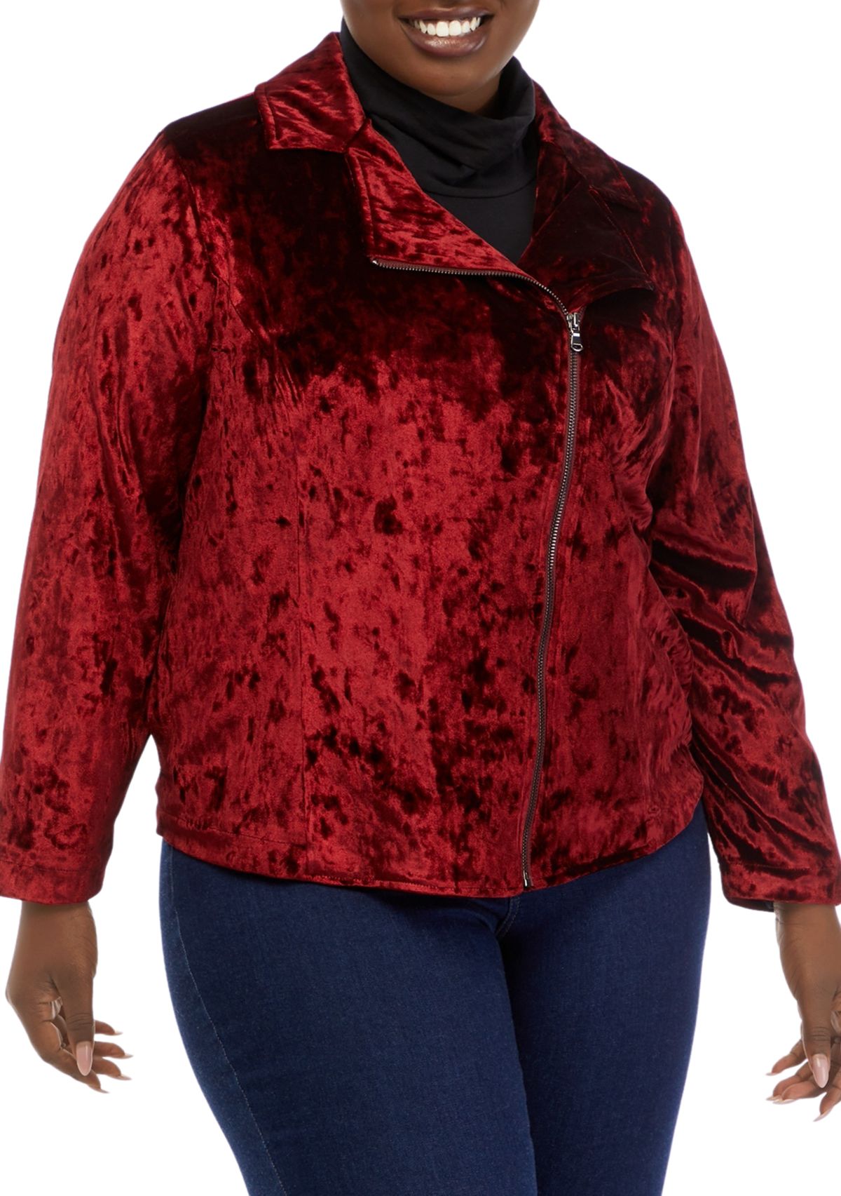 Plus Size Velvet Moto Jacket