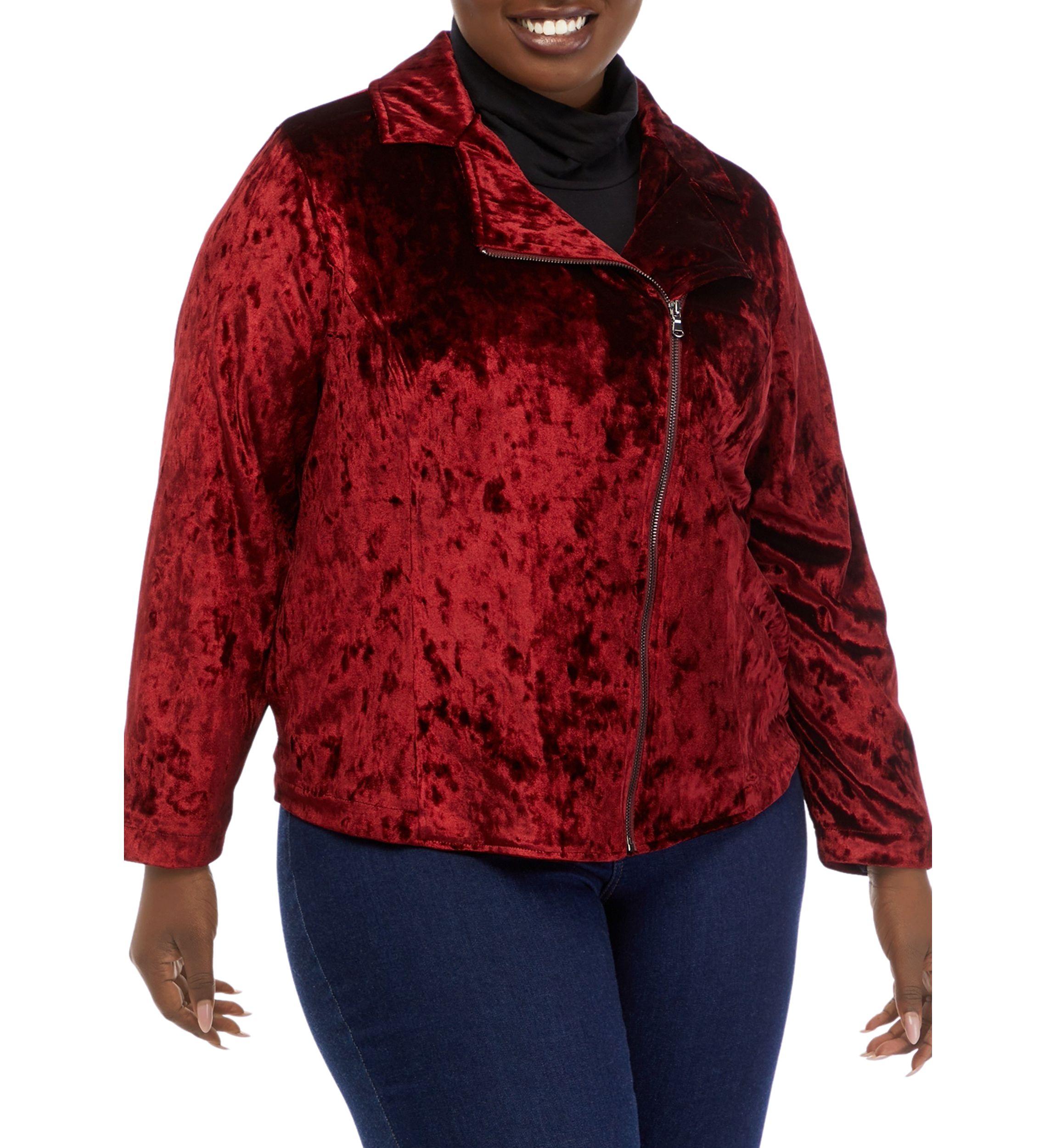 Plus Size Velvet Moto Jacket