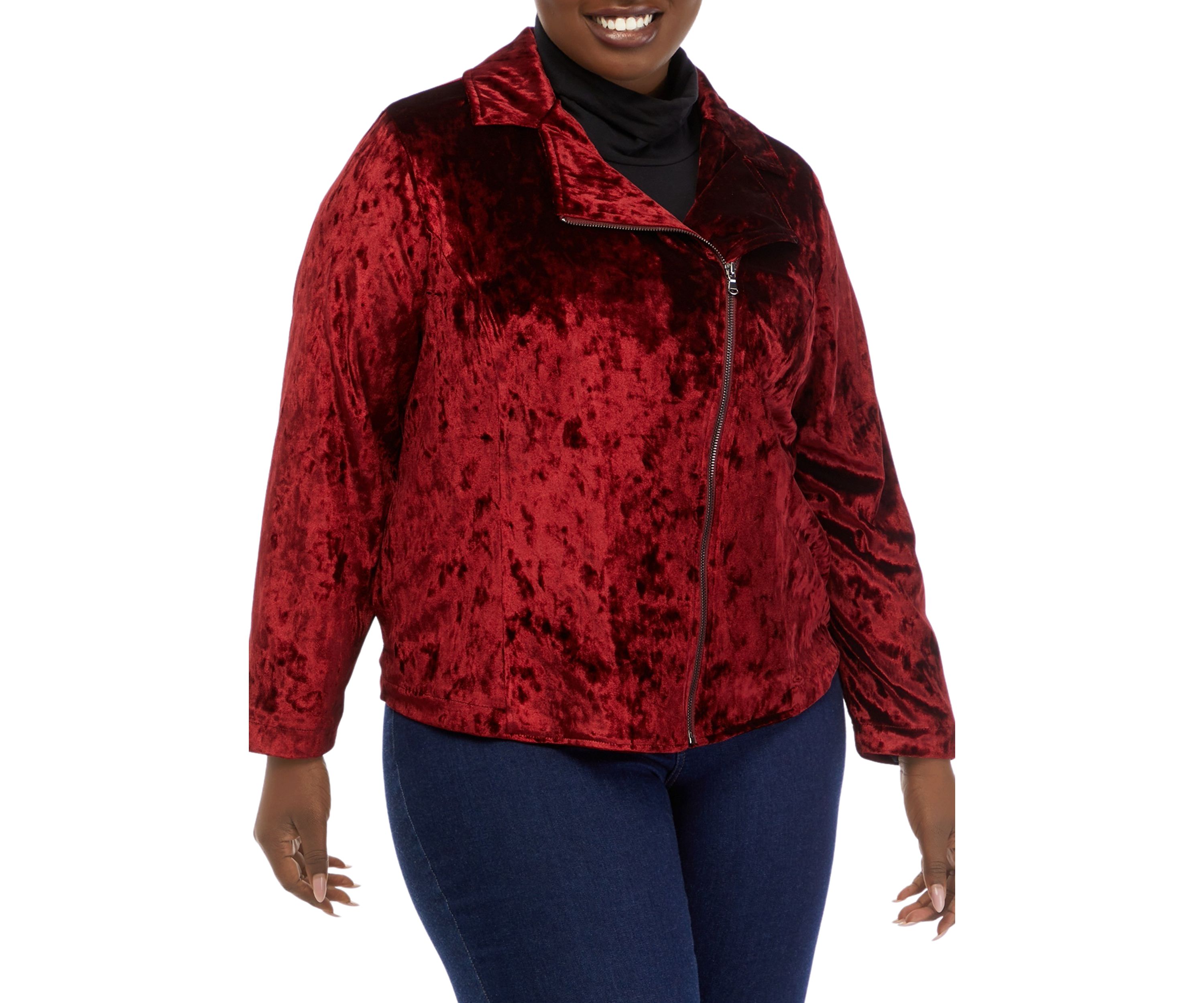Plus Size Velvet Moto Jacket