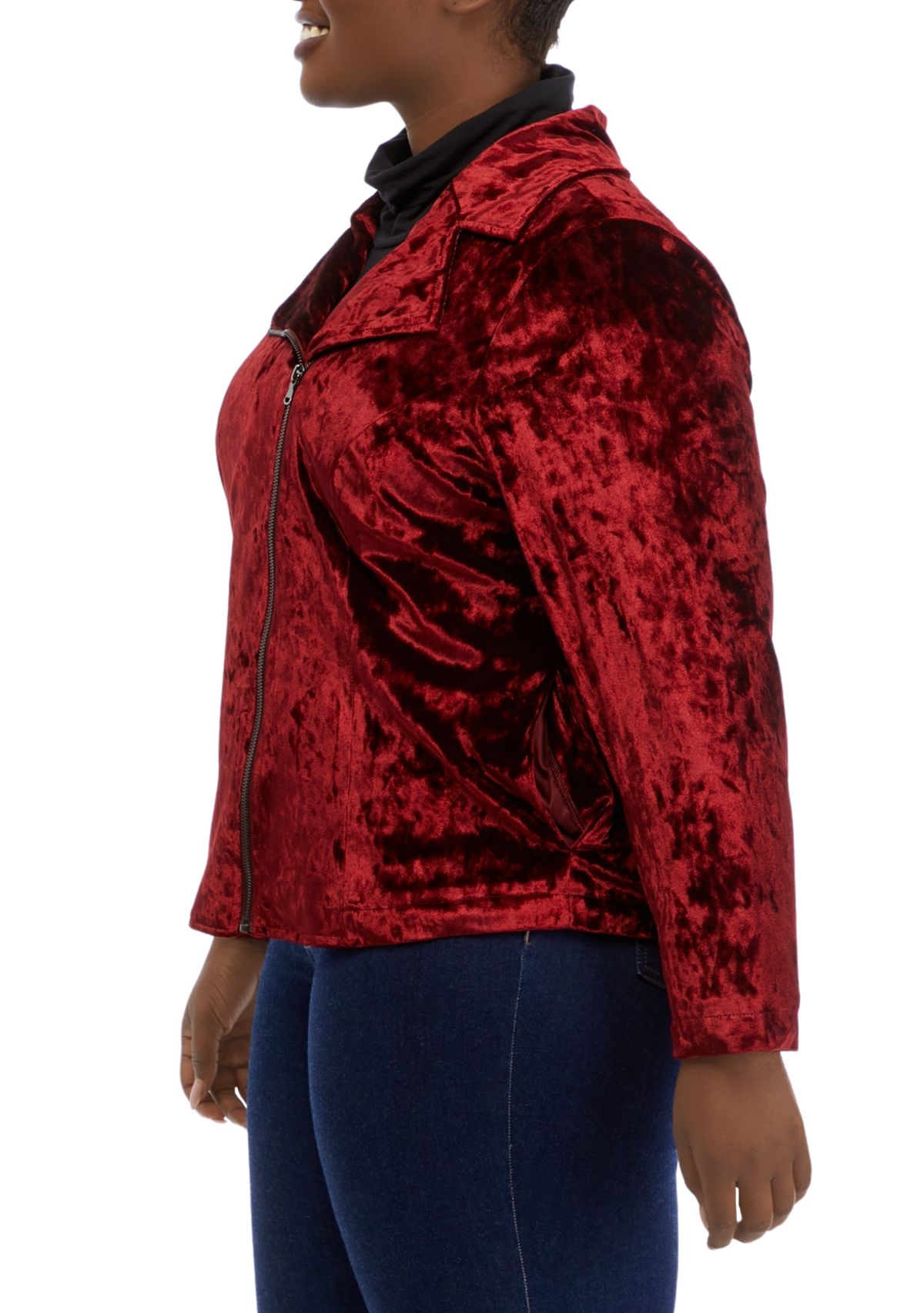 Plus Size Velvet Moto Jacket