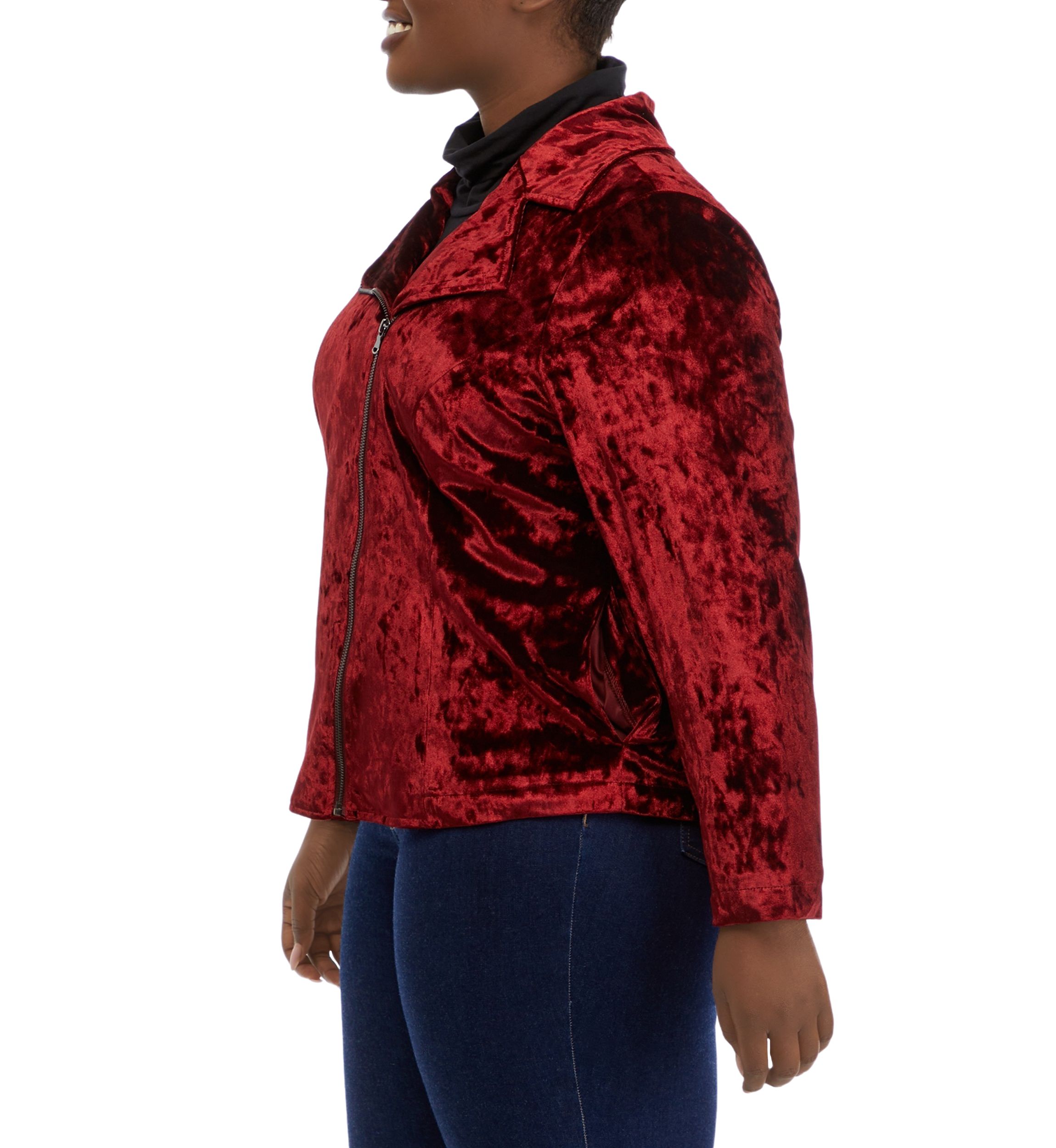 Plus Size Velvet Moto Jacket