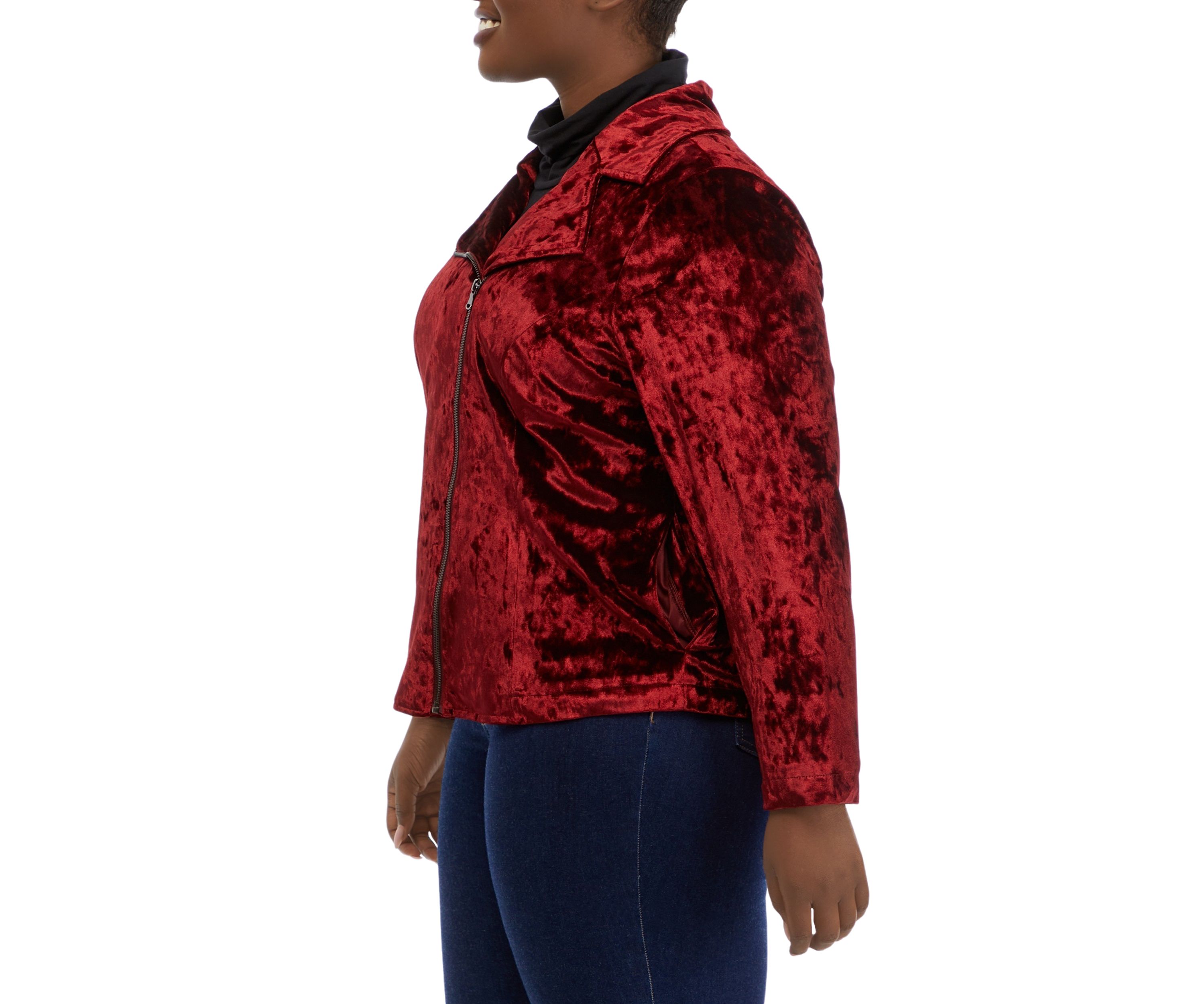 Plus Size Velvet Moto Jacket