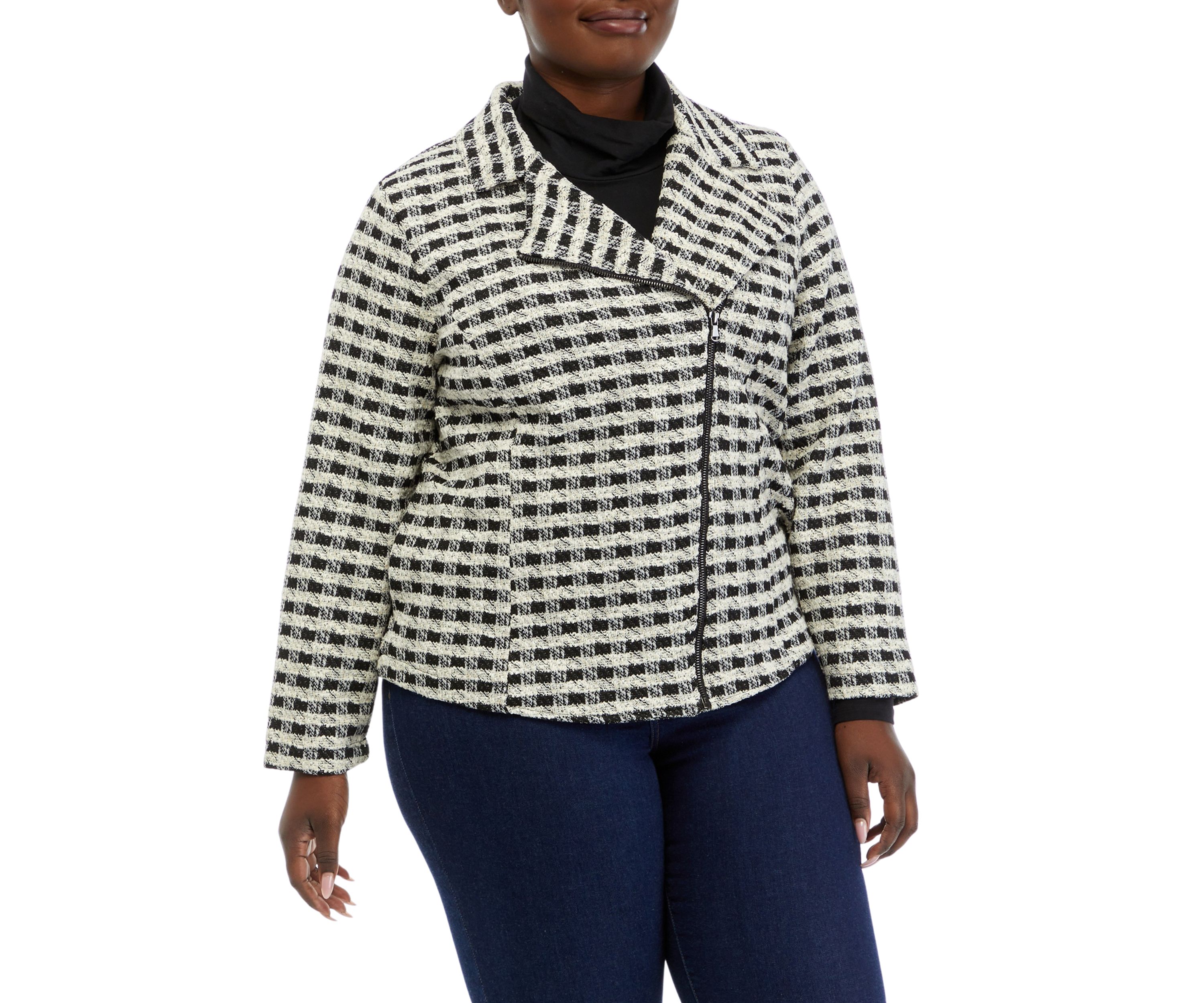 Plus Size Plaid Moto Jacket