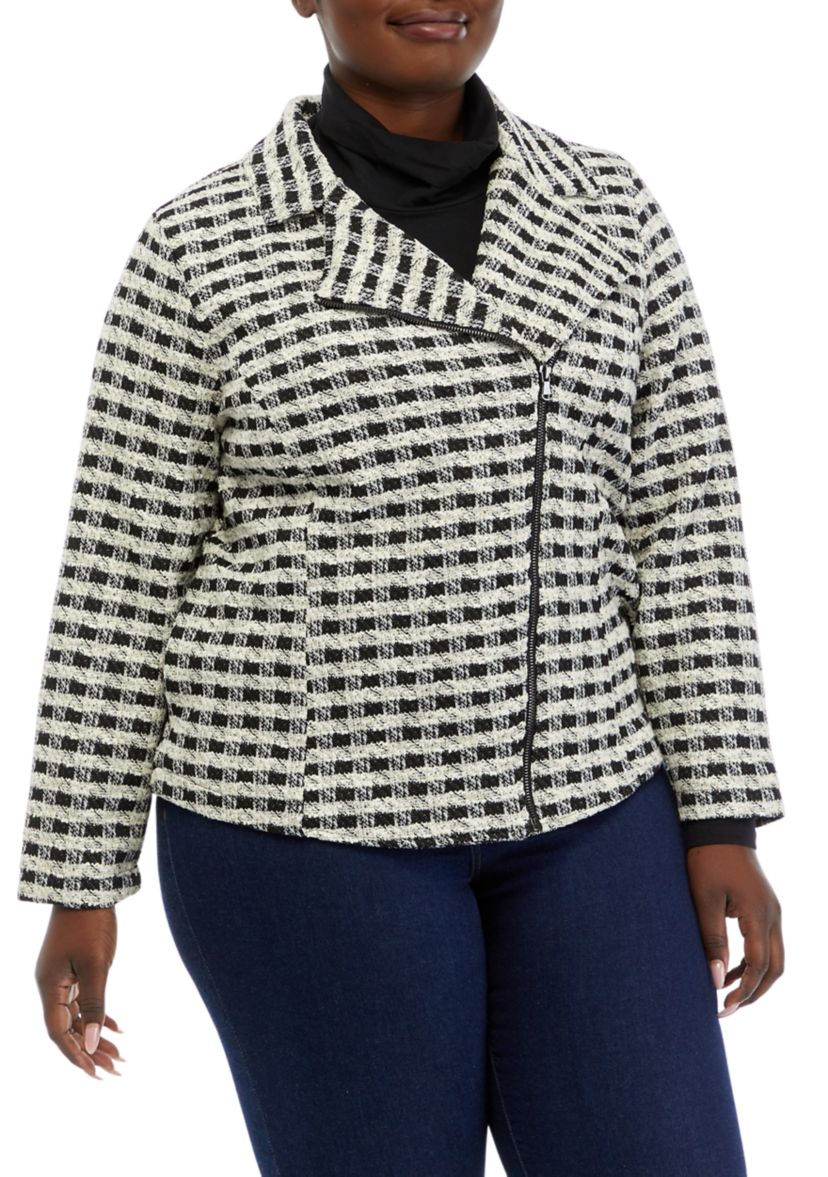 Plus Size Plaid Moto Jacket