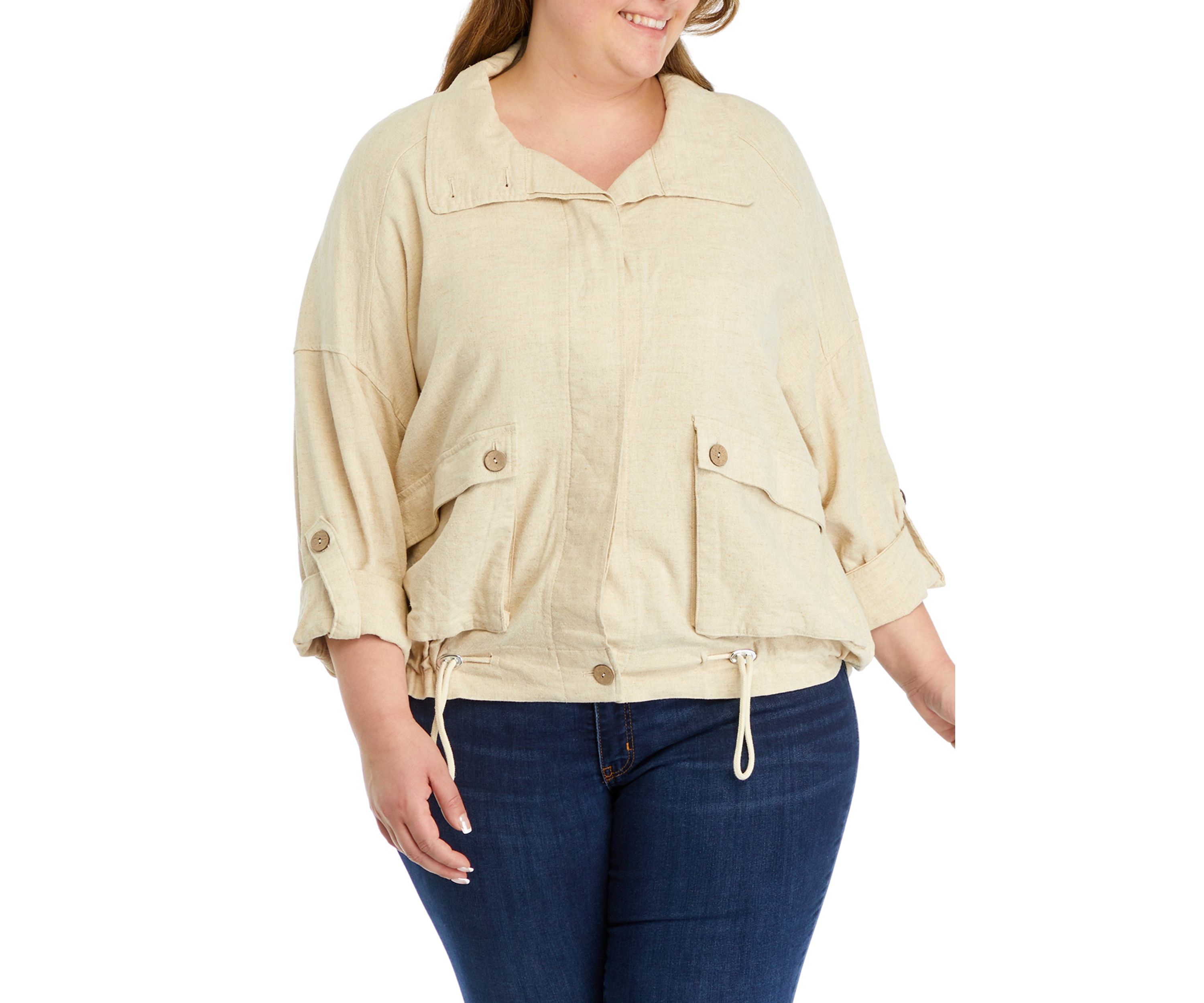 Plus Size Solid Gathered Utility Jacket 