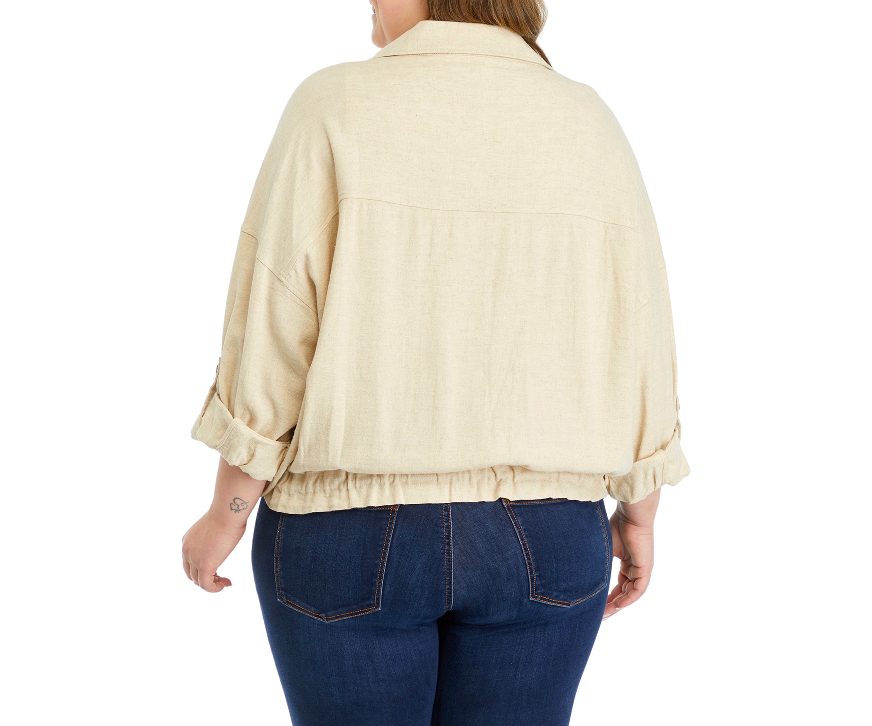 Plus Size Solid Gathered Utility Jacket 