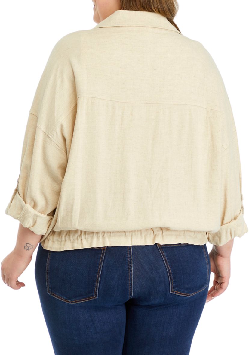 Plus Size Solid Gathered Utility Jacket 