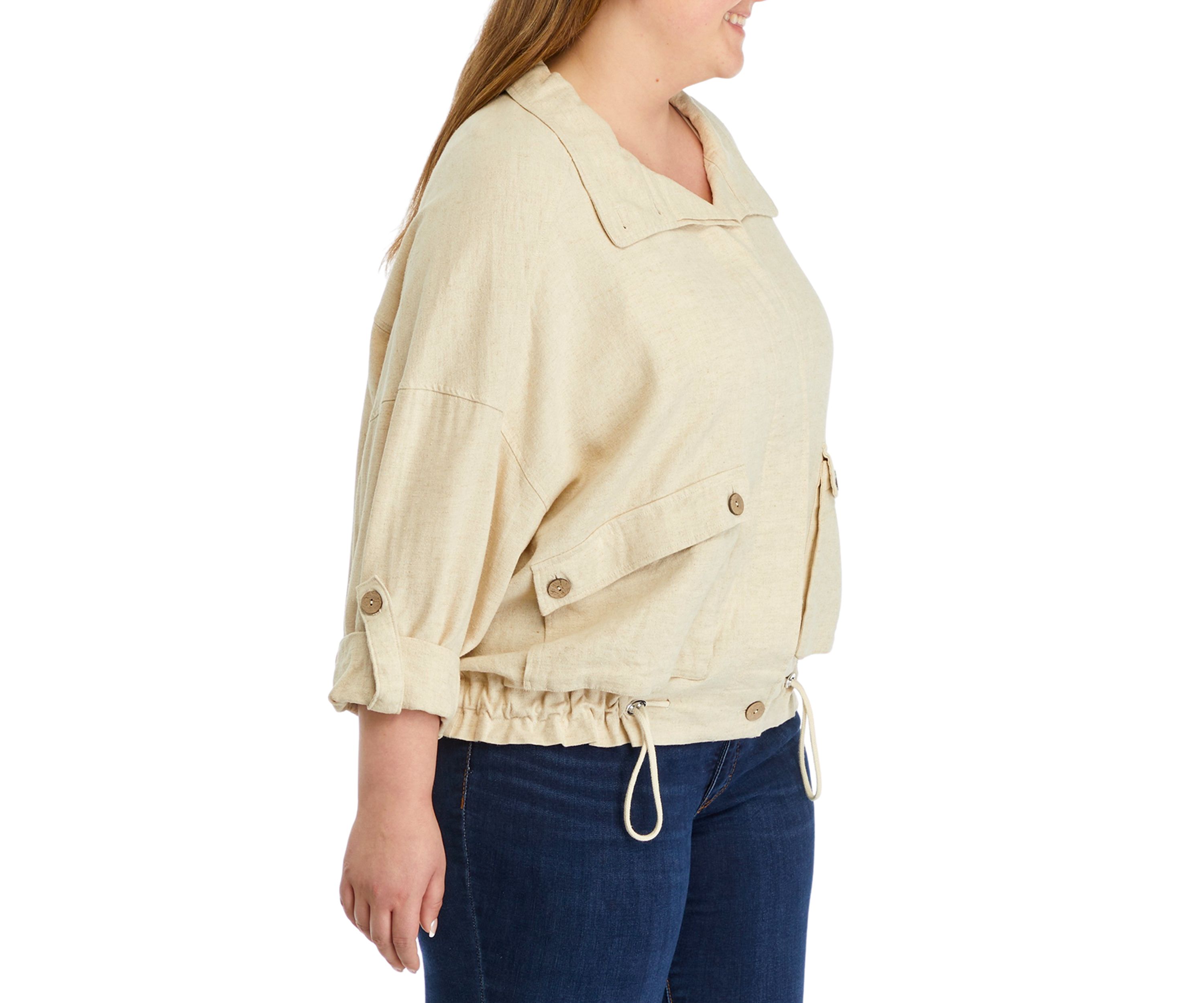 Plus Size Solid Gathered Utility Jacket 