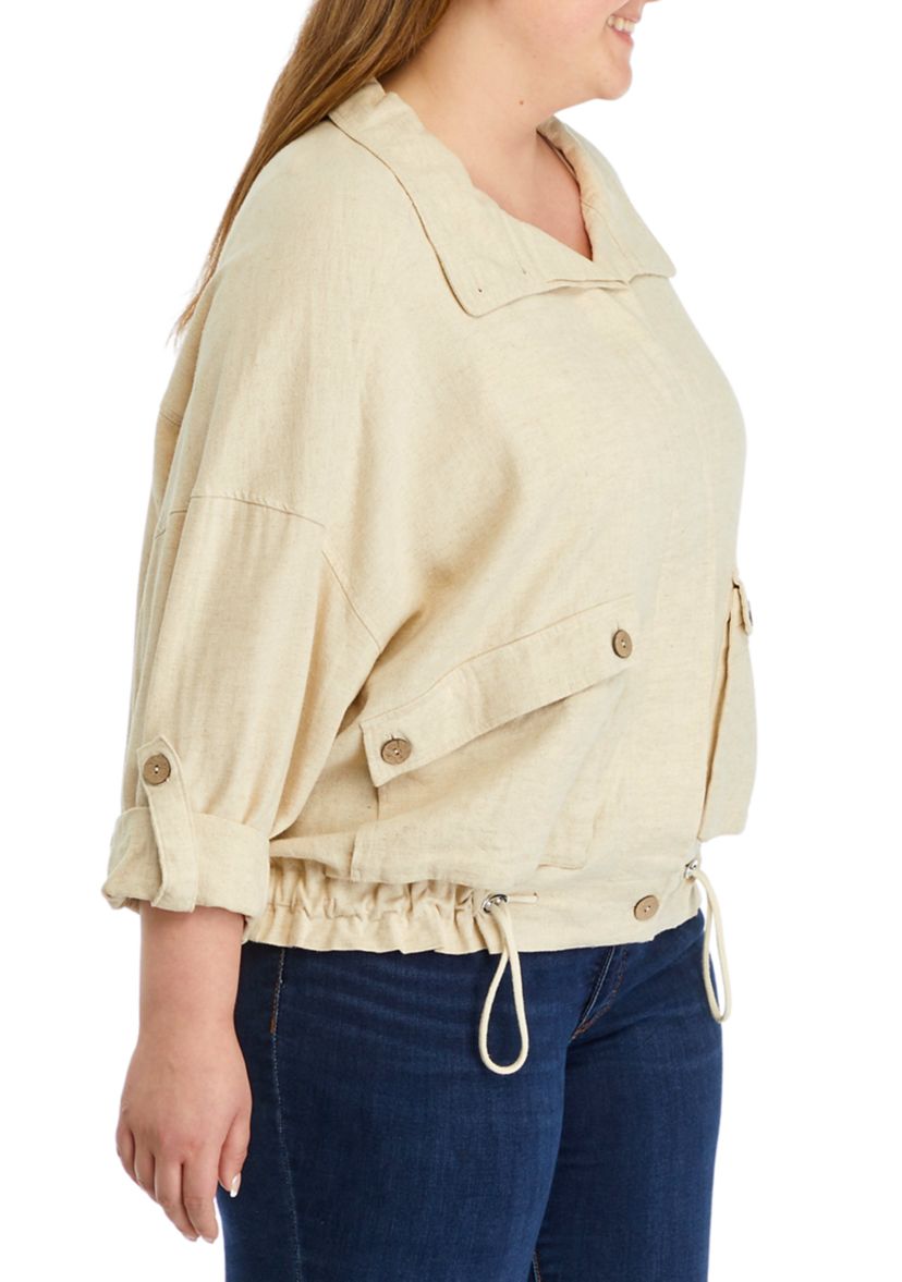 Plus Size Solid Gathered Utility Jacket 