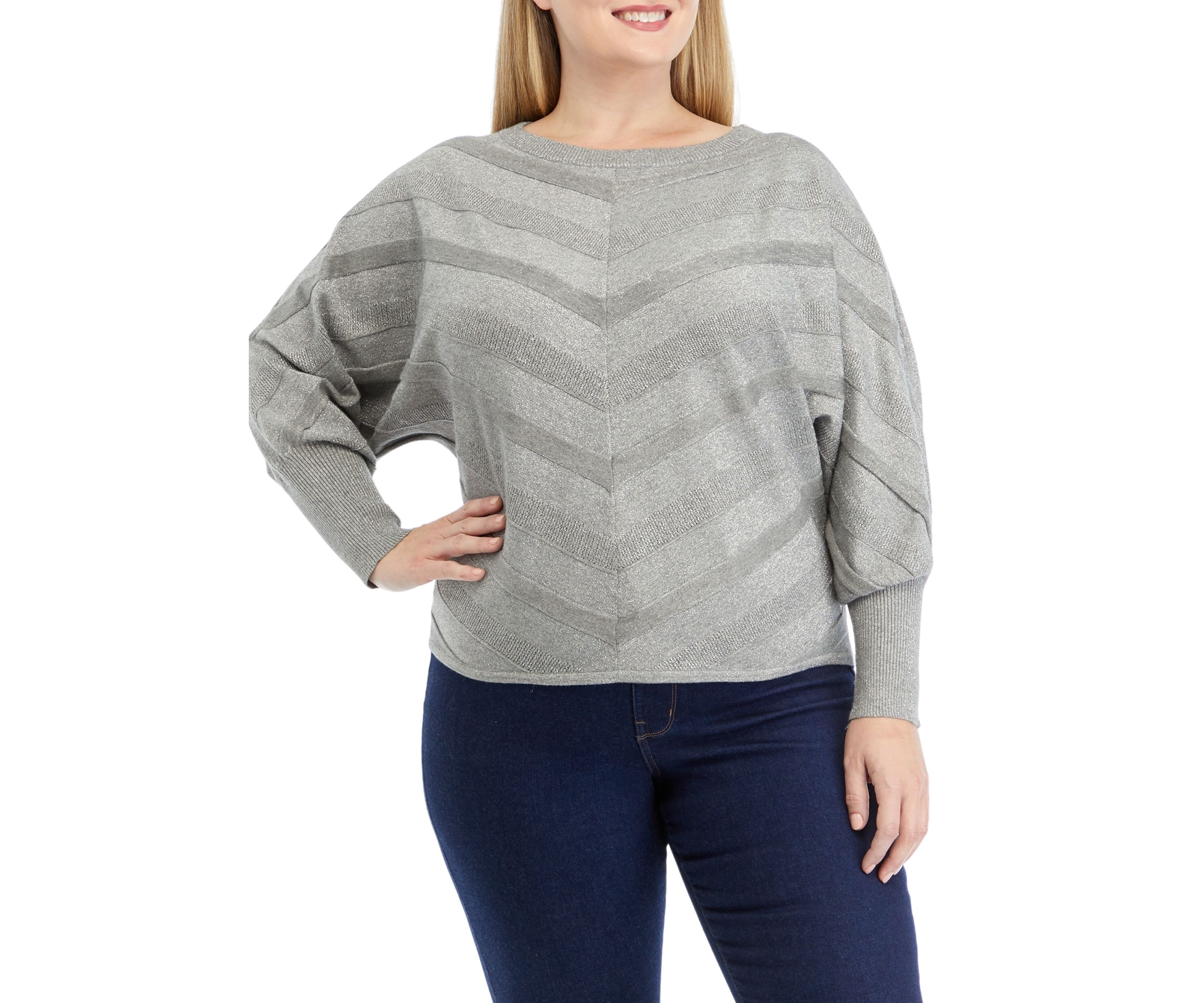 Plus Size Long Sleeve Mixed Stitch Solid Pullover Sweater