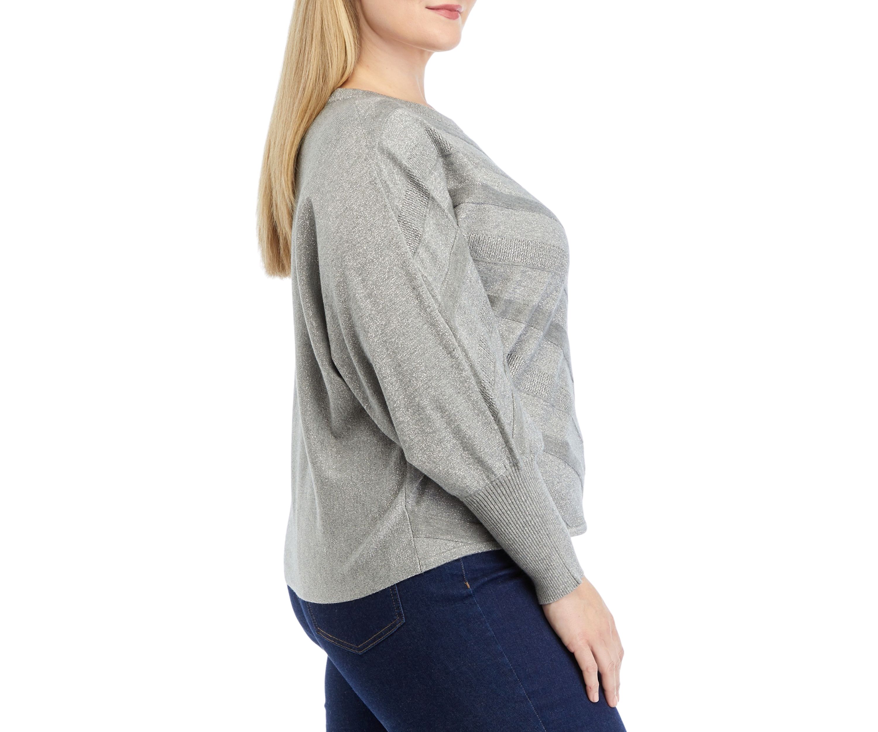Plus Size Long Sleeve Mixed Stitch Solid Pullover Sweater
