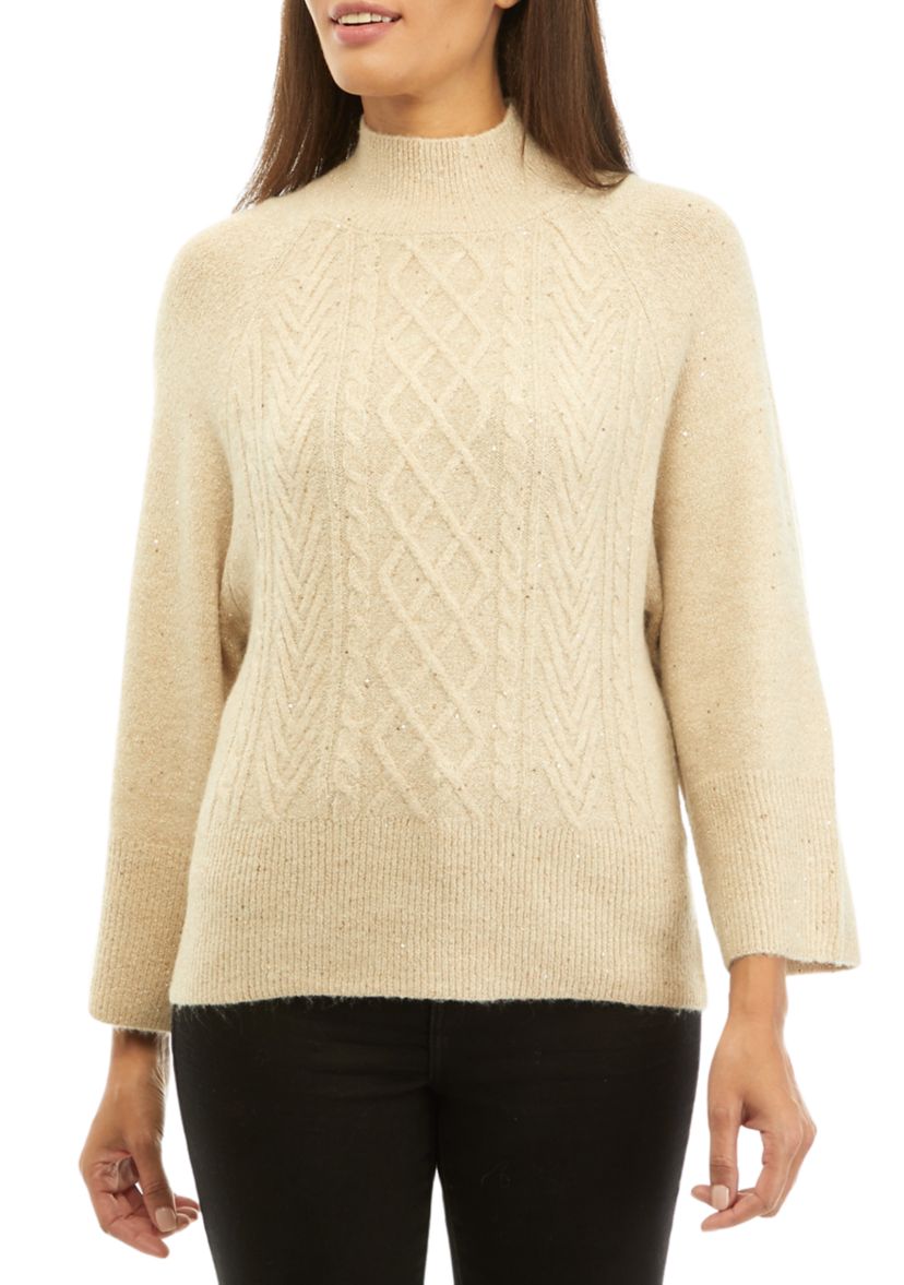 Womens Elbow Sleeve Mock Neck Sweater 
