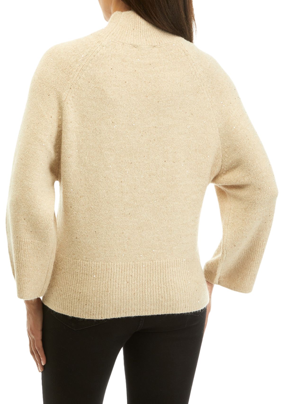Womens Elbow Sleeve Mock Neck Sweater 