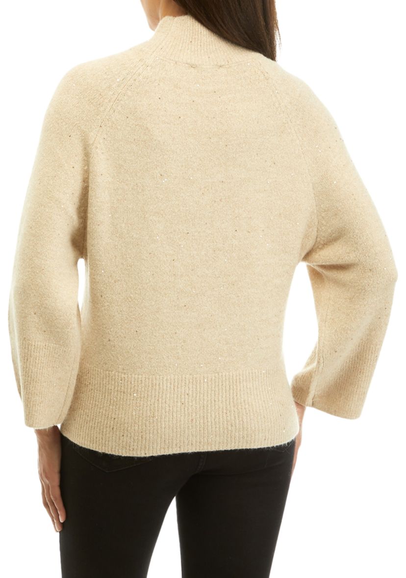 Womens Elbow Sleeve Mock Neck Sweater 