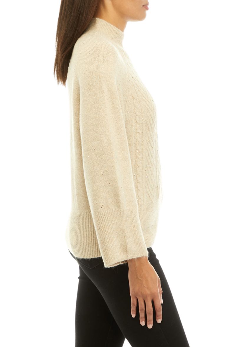 Womens Elbow Sleeve Mock Neck Sweater 