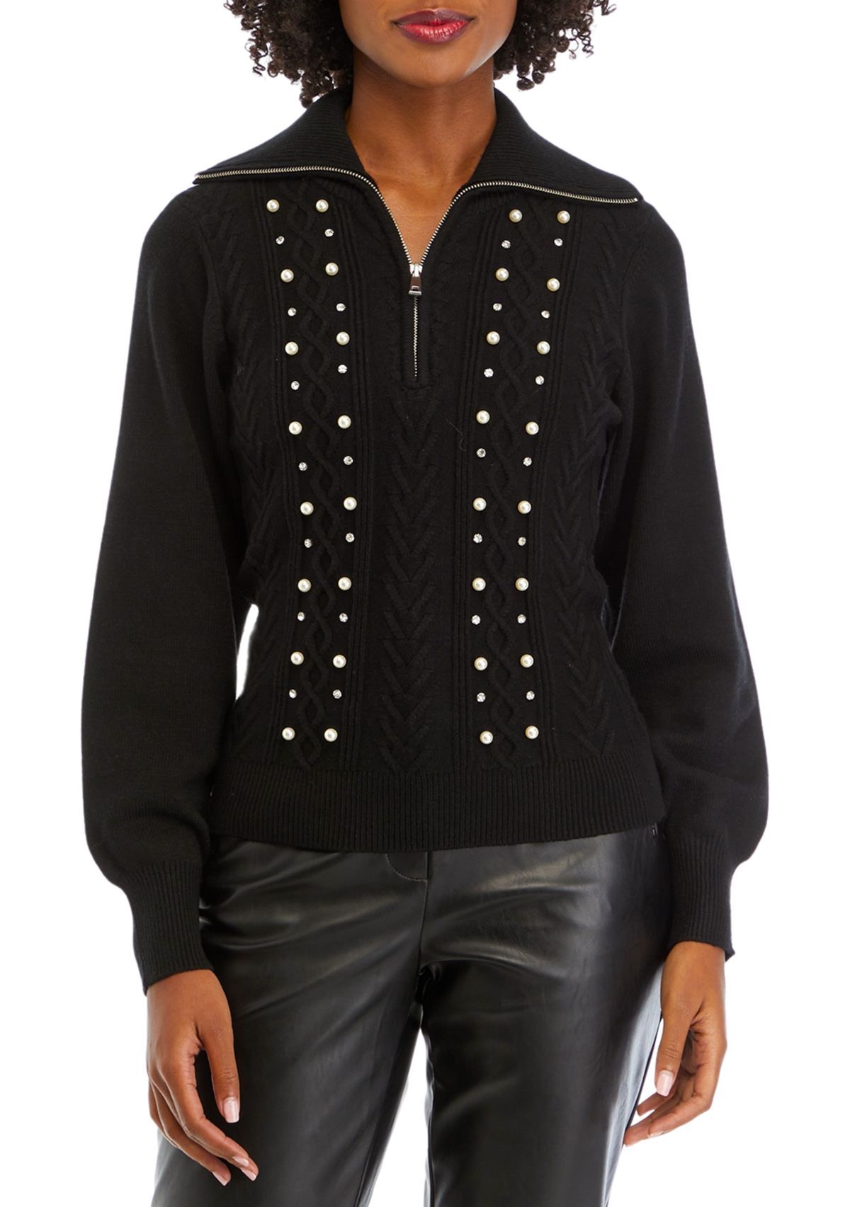 Womens Half Zip Pearl Sweater