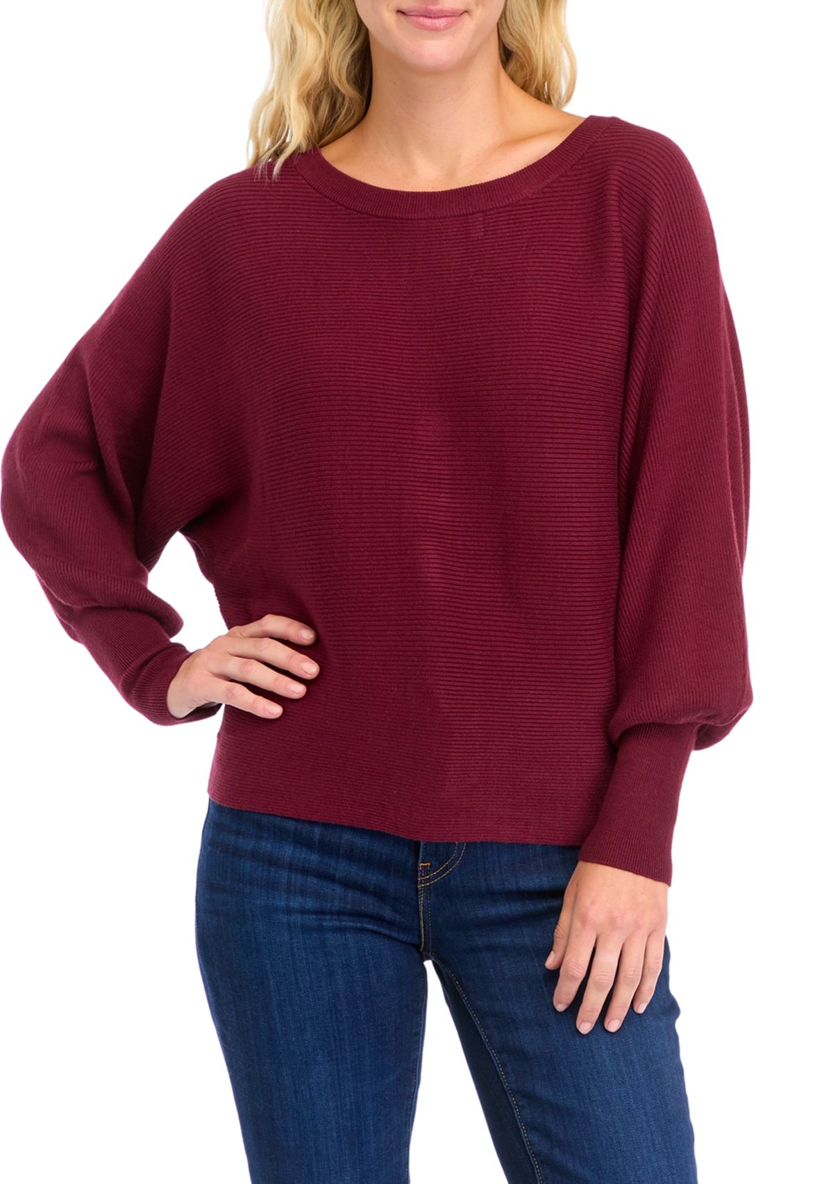 Womens Button Back Puff Sleeve Sweater 