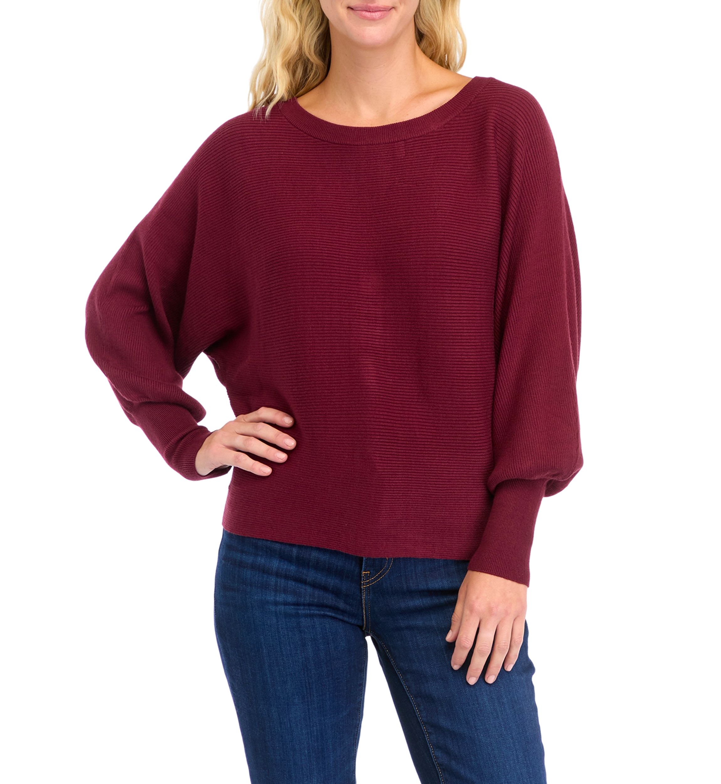 Womens Button Back Puff Sleeve Sweater 
