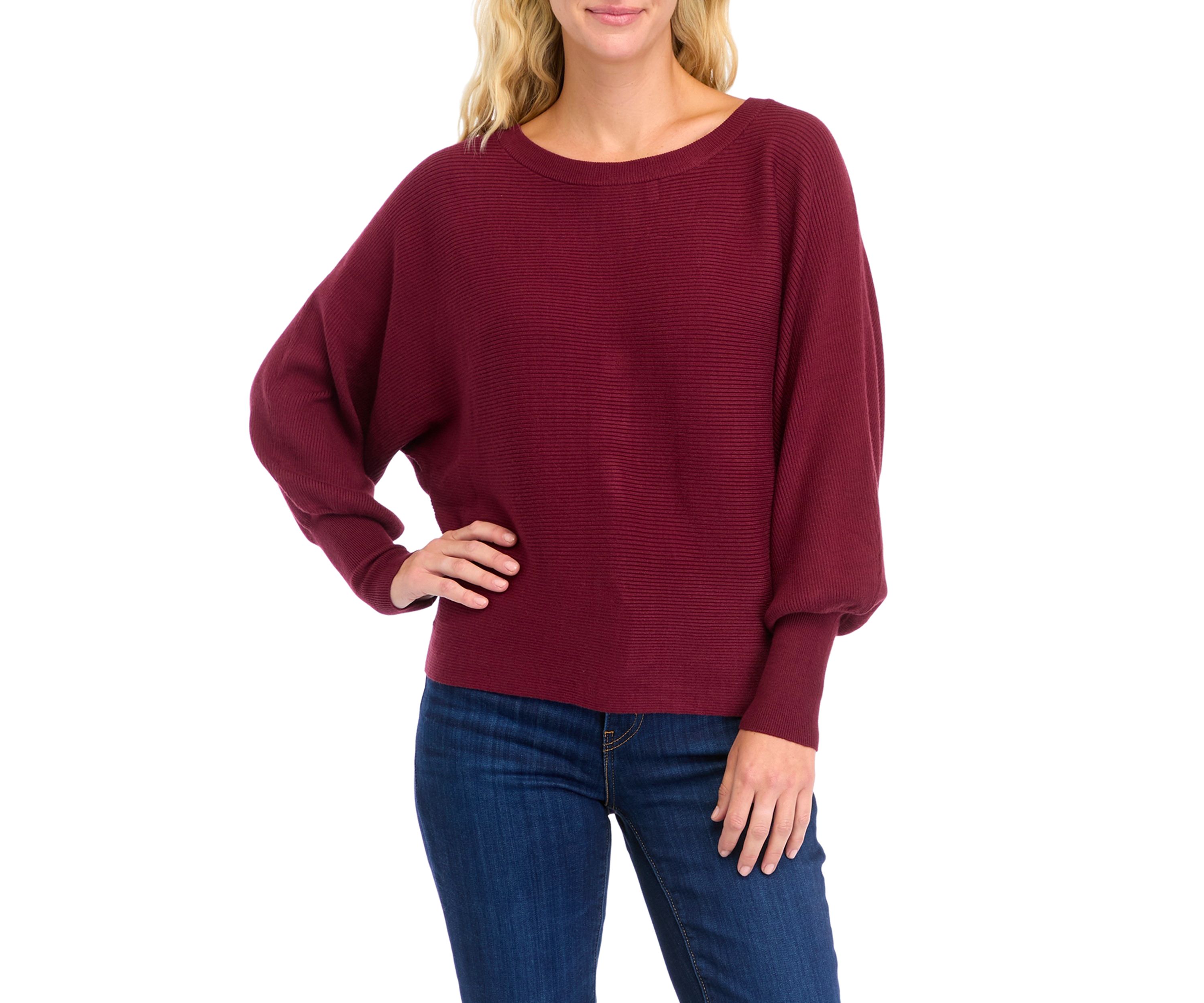 Womens Button Back Puff Sleeve Sweater 